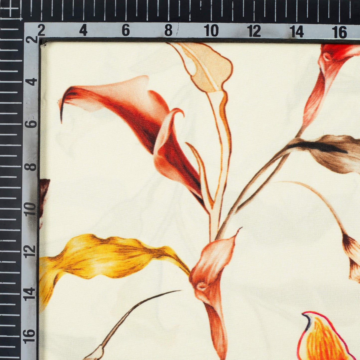 Oyster Cream And Orange Leaf Pattern Digital Print Ultra Premium Butter Crepe Fabric