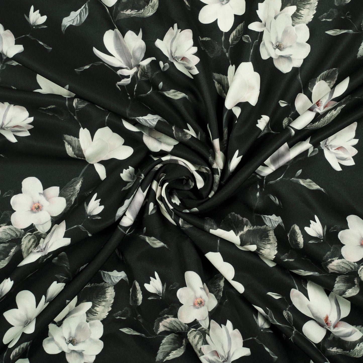 Black And Cream Floral Pattern Digital Print Ultra Premium Butter Crepe Fabric - Fabcurate