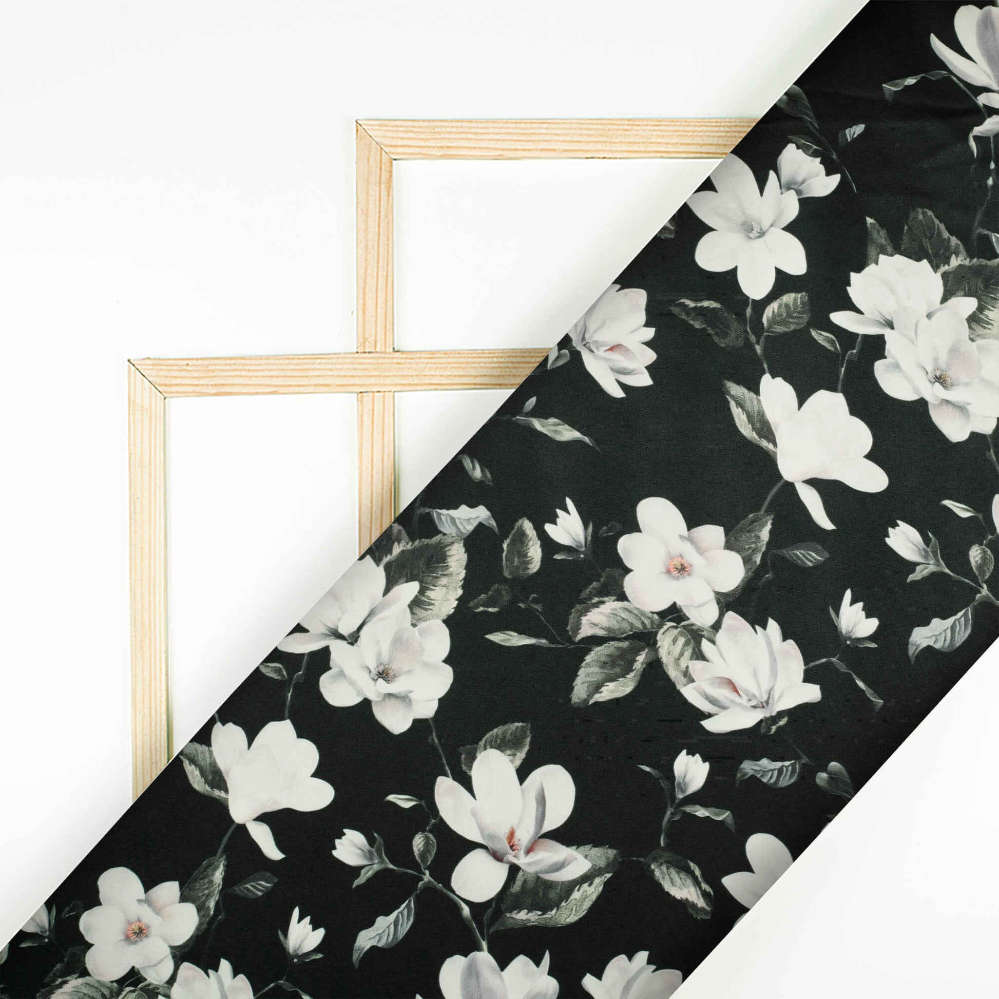 Black And Cream Floral Pattern Digital Print Ultra Premium Butter Crepe Fabric - Fabcurate