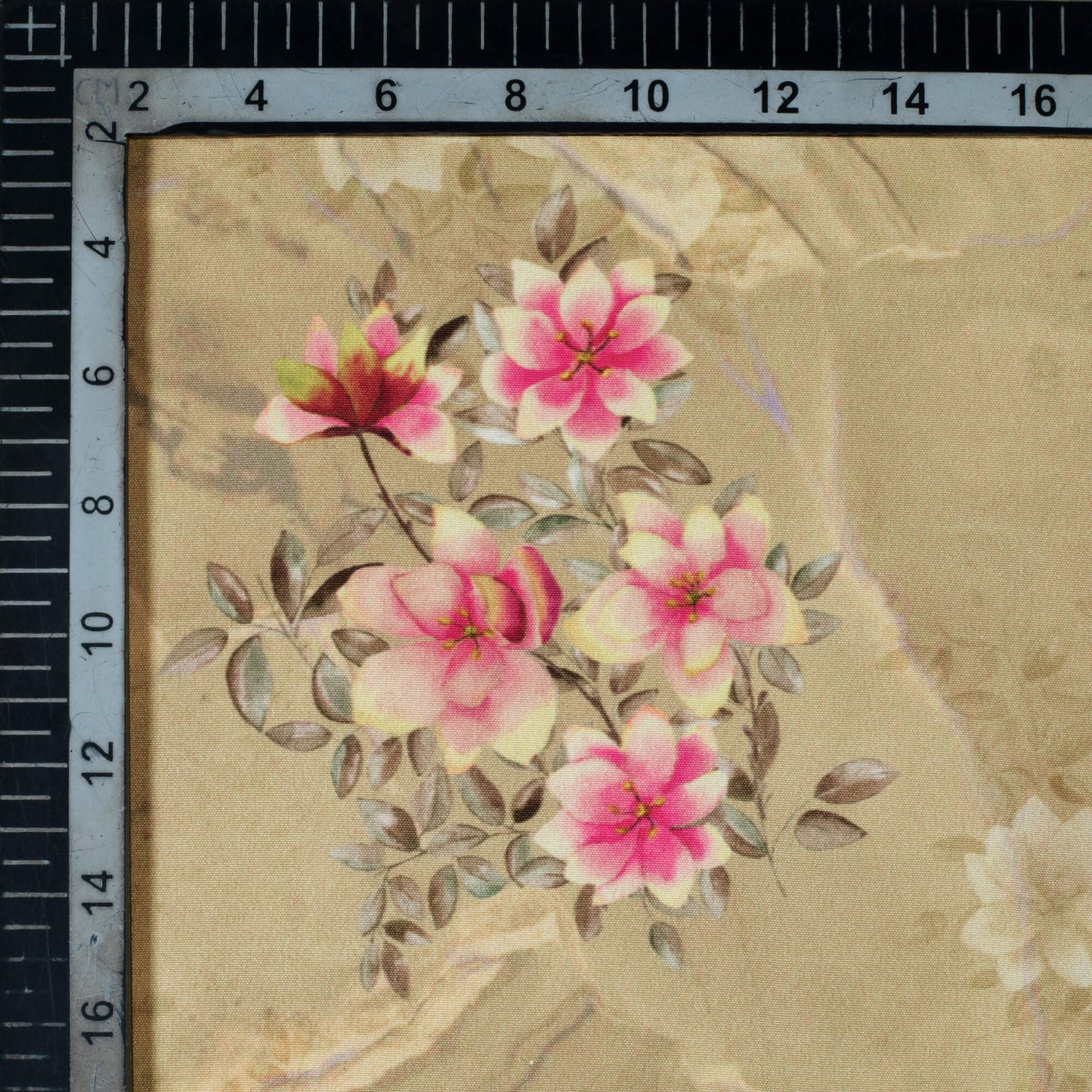 Beige And Pink Marble Pattern Digital Print Ultra Premium Butter Crepe Fabric - Fabcurate