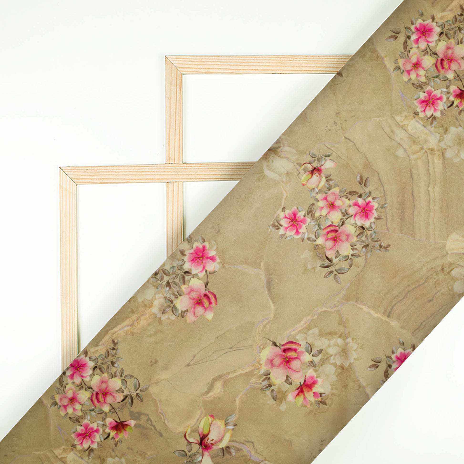 Beige And Pink Marble Pattern Digital Print Ultra Premium Butter Crepe Fabric - Fabcurate