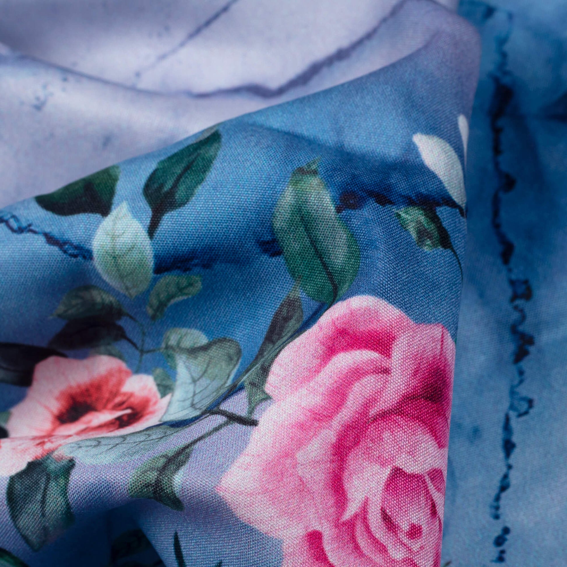 Blue And Pink Marble Pattern Digital Print Ultra Premium Butter Crepe Fabric - Fabcurate