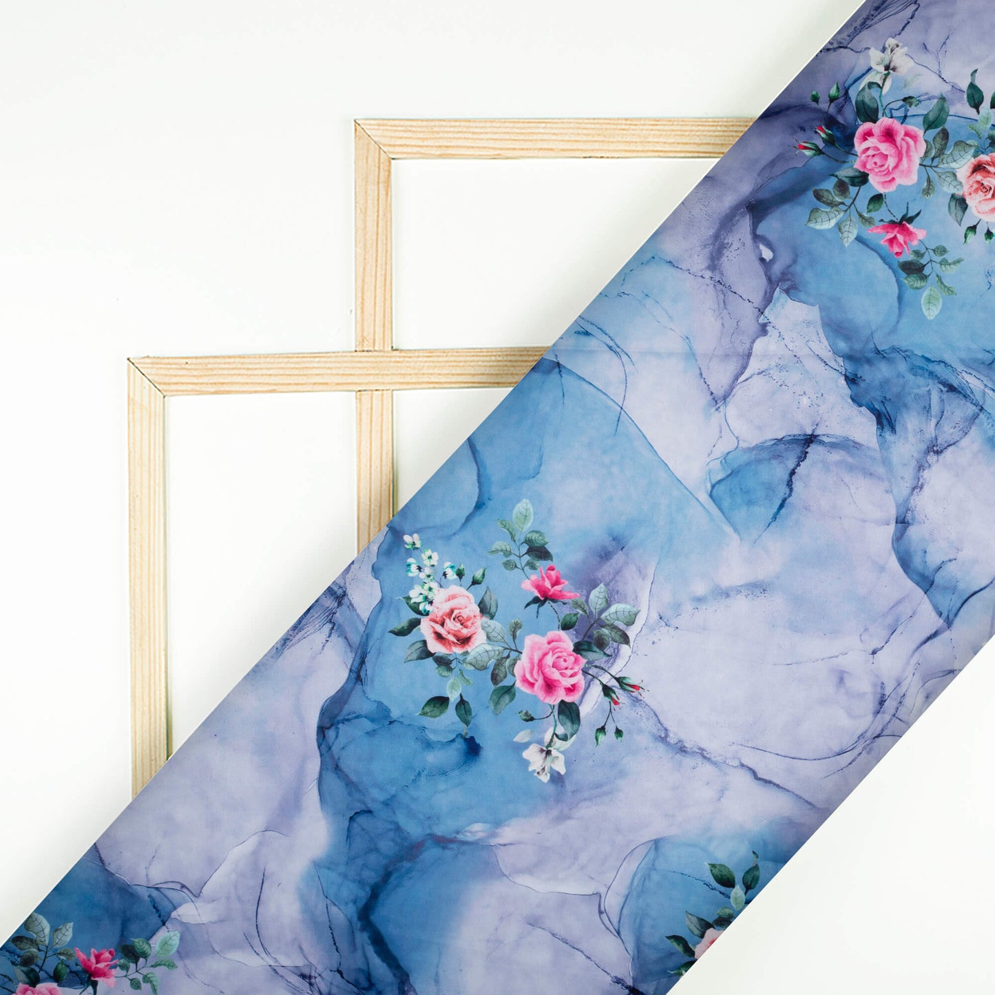 Blue And Pink Marble Pattern Digital Print Ultra Premium Butter Crepe Fabric - Fabcurate