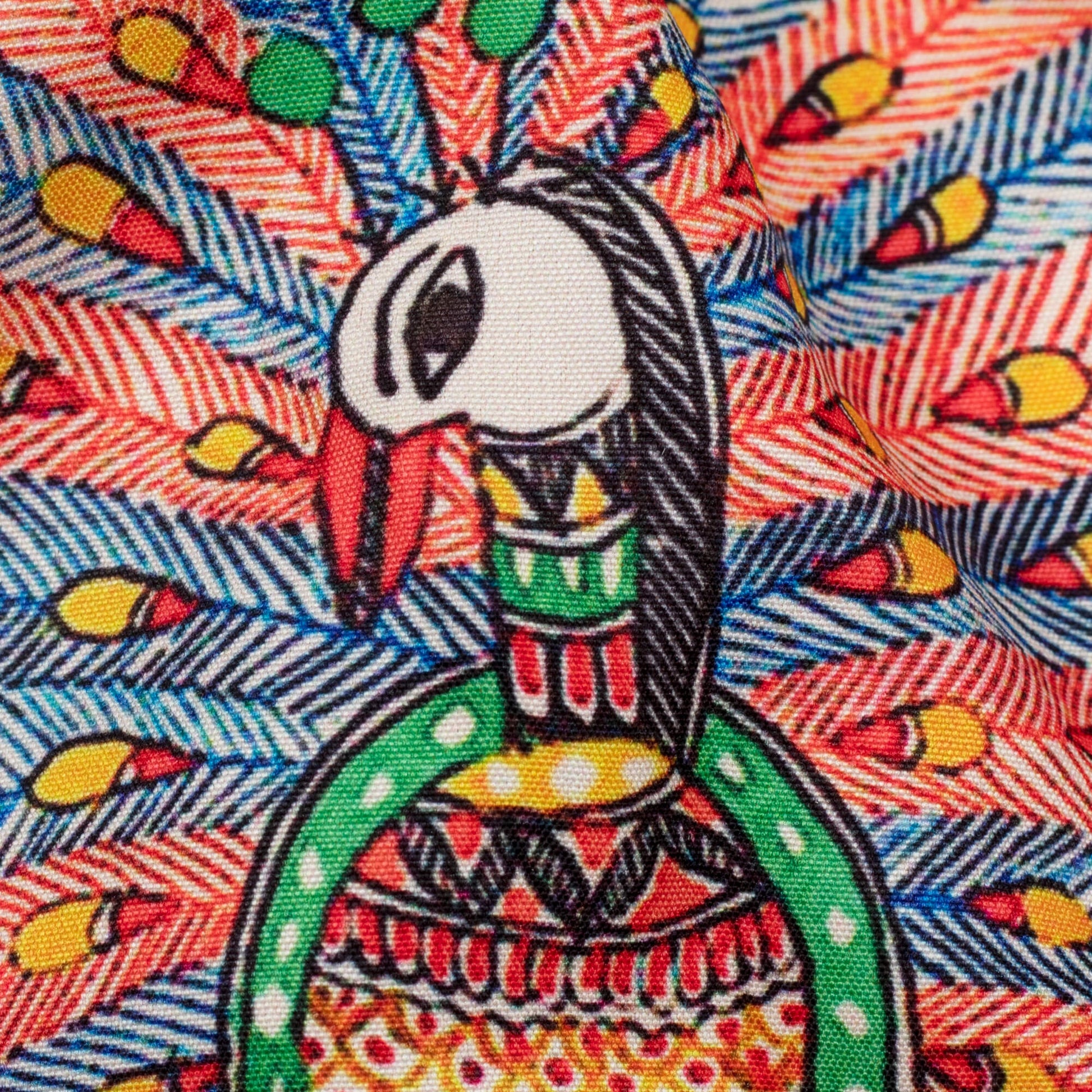 Royal Yellow And Red Madhubani Pattern Digital Print Ultra Premium Butter Crepe Fabric - Fabcurate