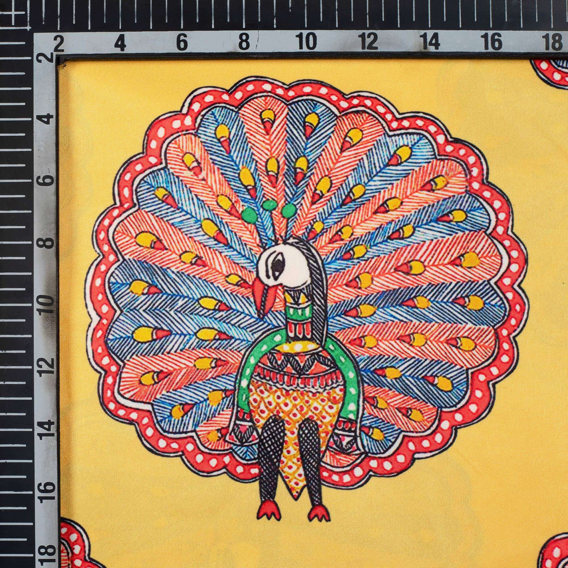 Royal Yellow And Red Madhubani Pattern Digital Print Ultra Premium Butter Crepe Fabric - Fabcurate