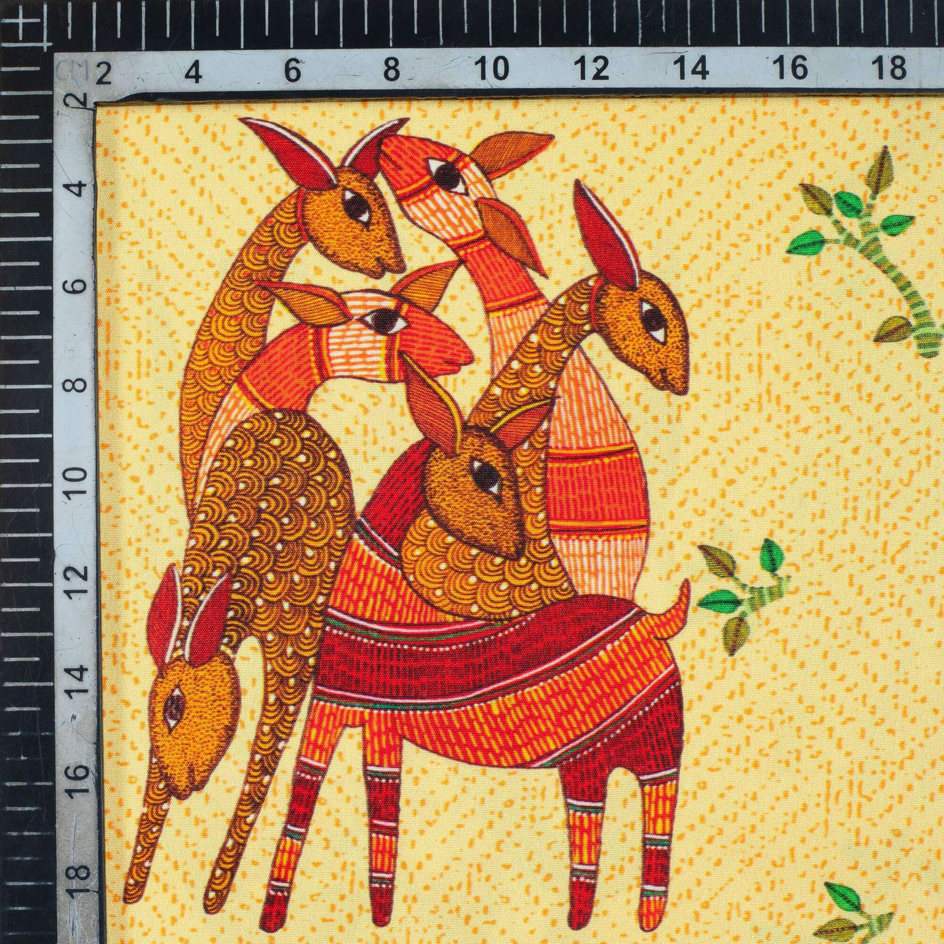 Royal Yellow And Brown Madhubani Pattern Digital Print Ultra Premium Butter Crepe Fabric - Fabcurate