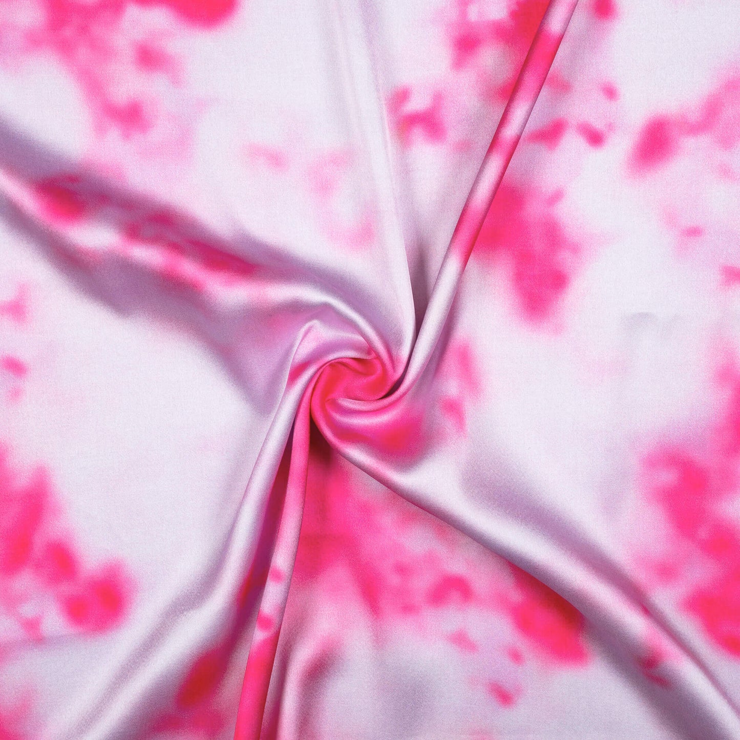 White And Pink Tye And Dye Pattern Digital Print Japan Satin Fabric