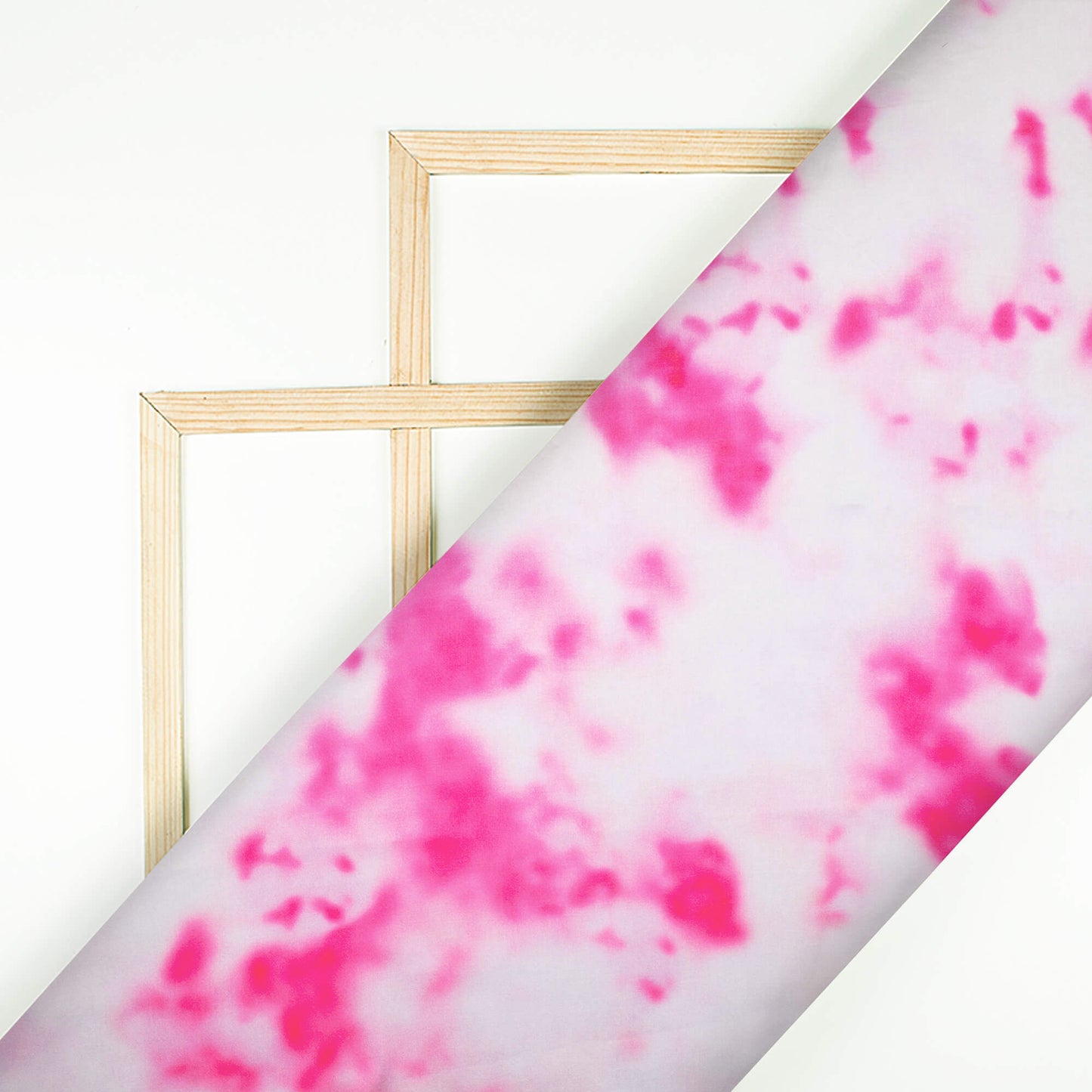 White And Pink Tye And Dye Pattern Digital Print Japan Satin Fabric
