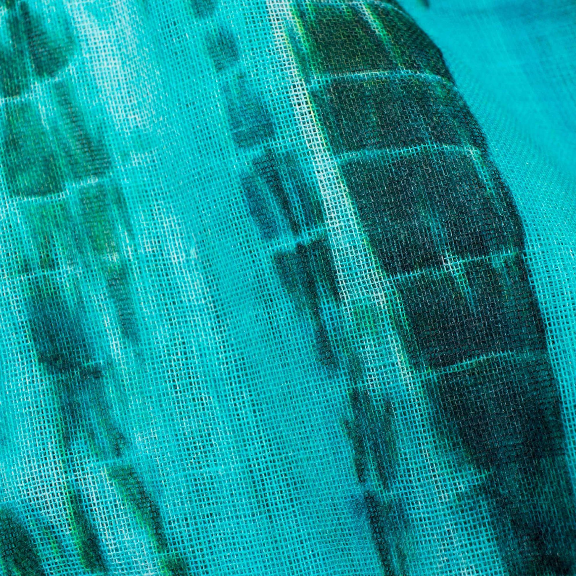 Turuoise Blue And Green Shibori Pattern Digital Print Pure Cotton Mulmul Fabric - Fabcurate