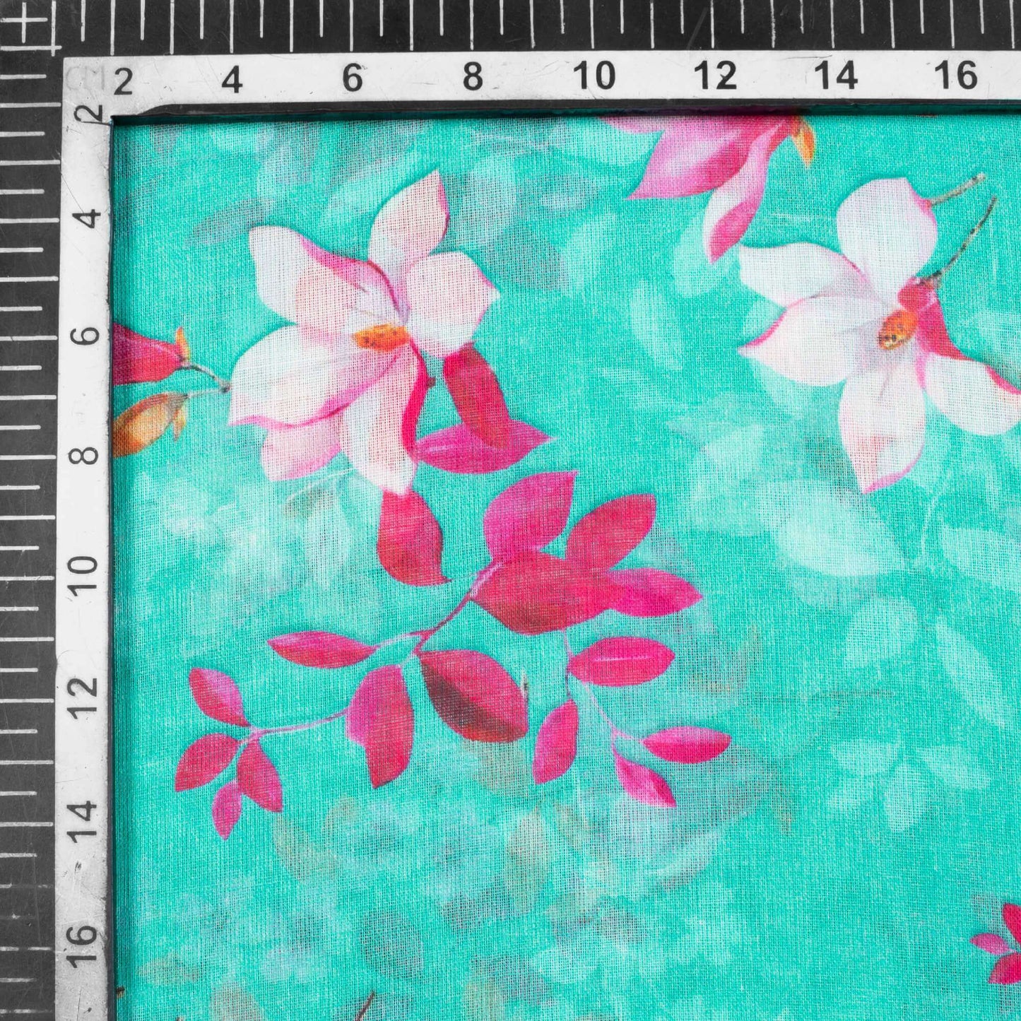 Turquoise Blue And Magenta Pink Floral Pattern Digital Print Pure Cotton Mulmul Fabric - Fabcurate