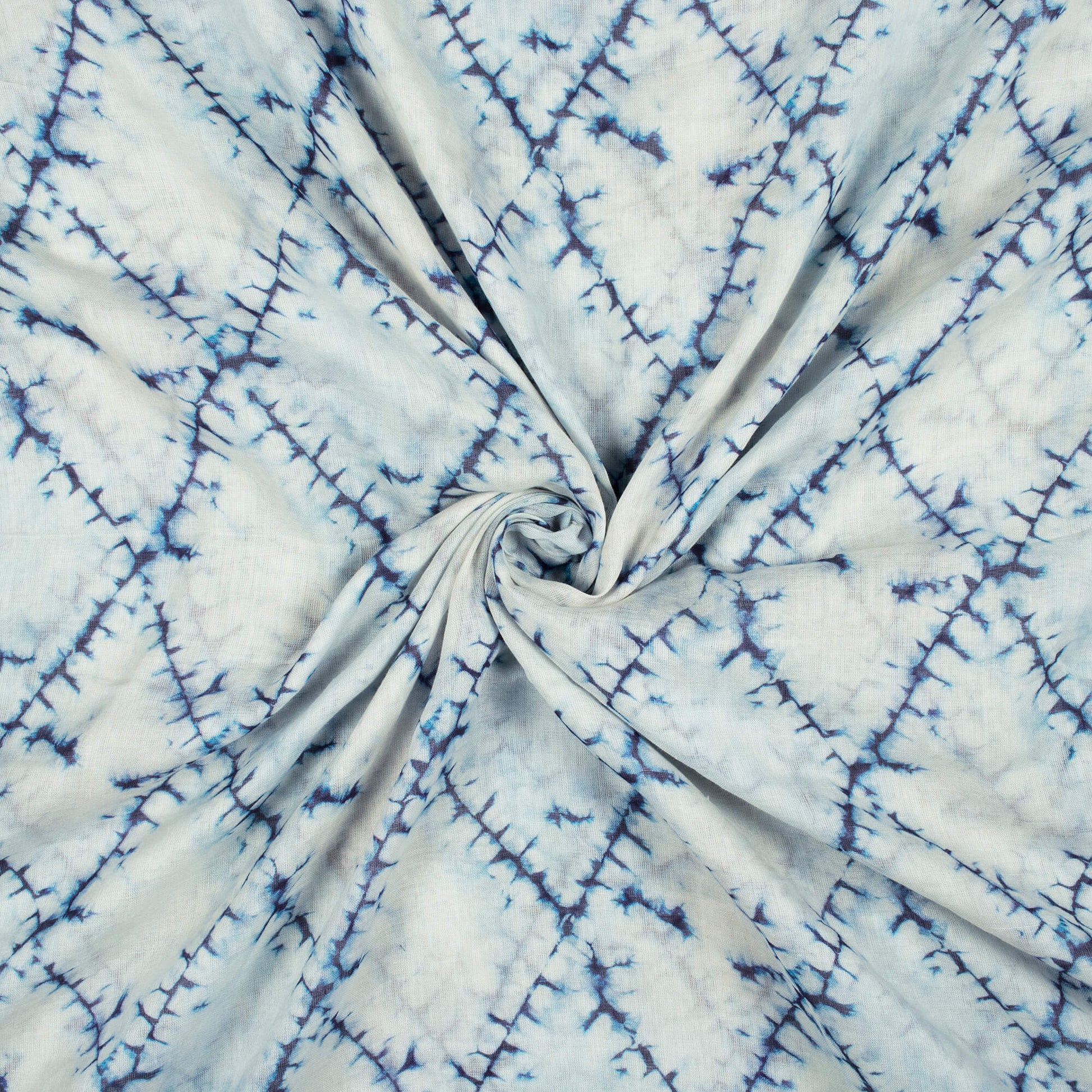 Sky Blue Shibori Pattern Digital Print Pure Cotton Mulmul Fabric - Fabcurate