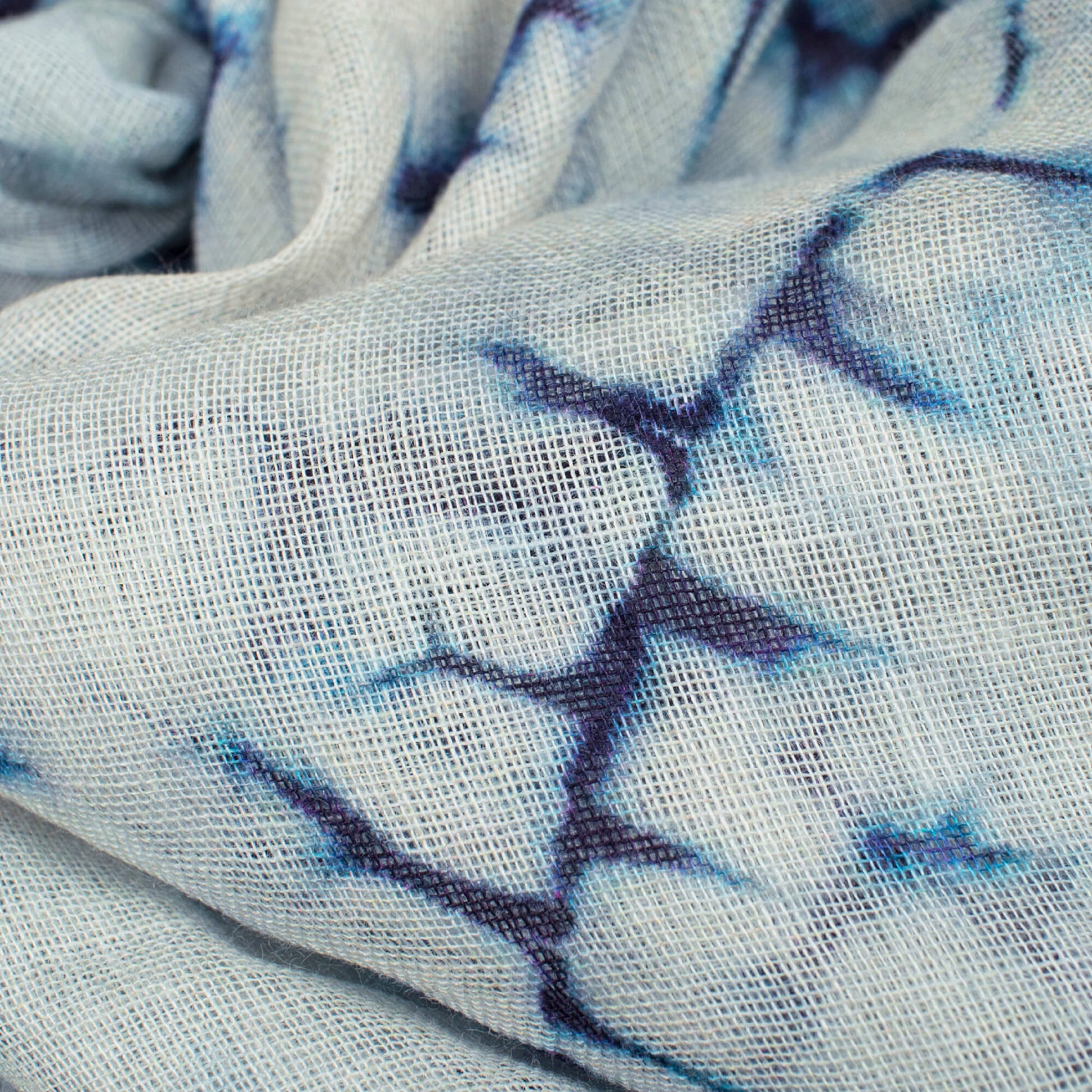 Sky Blue Shibori Pattern Digital Print Pure Cotton Mulmul Fabric - Fabcurate