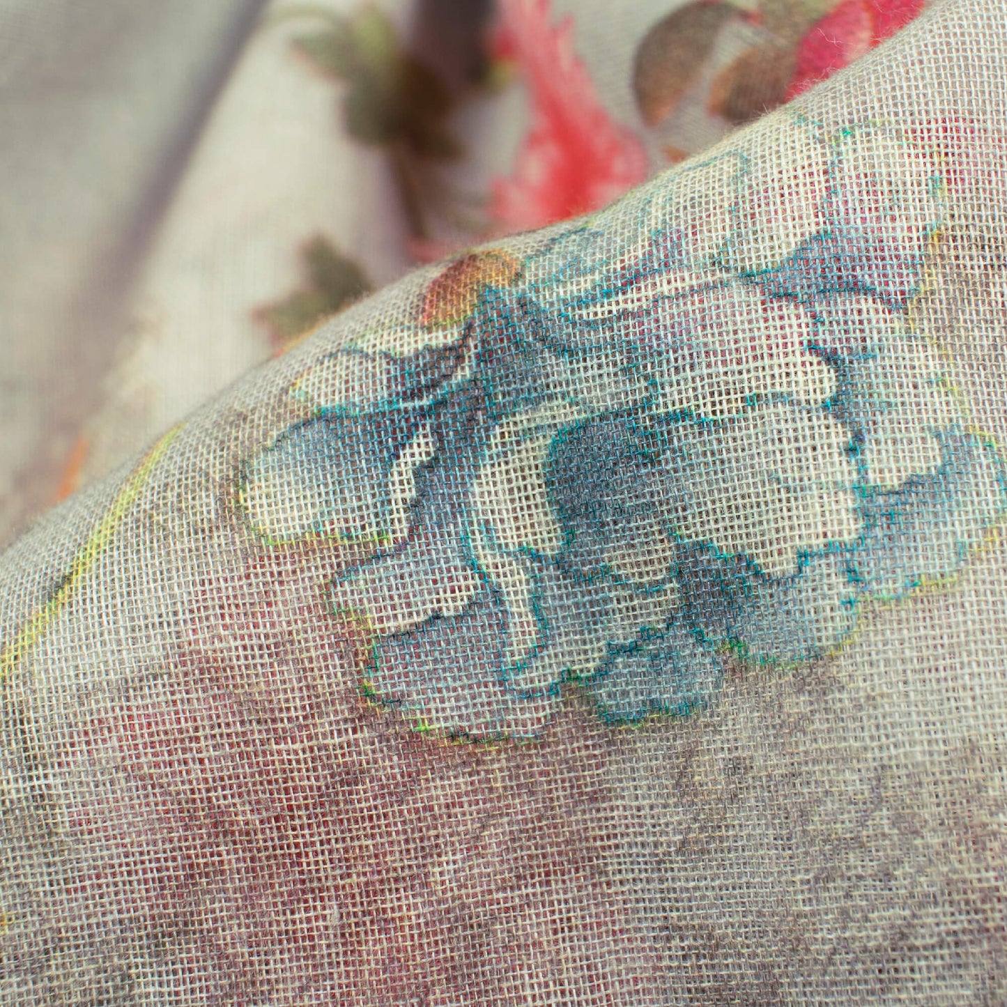 Cloudy Grey And Pink Floral Pattern Digital Print Pure Cotton Mulmul Fabric - Fabcurate