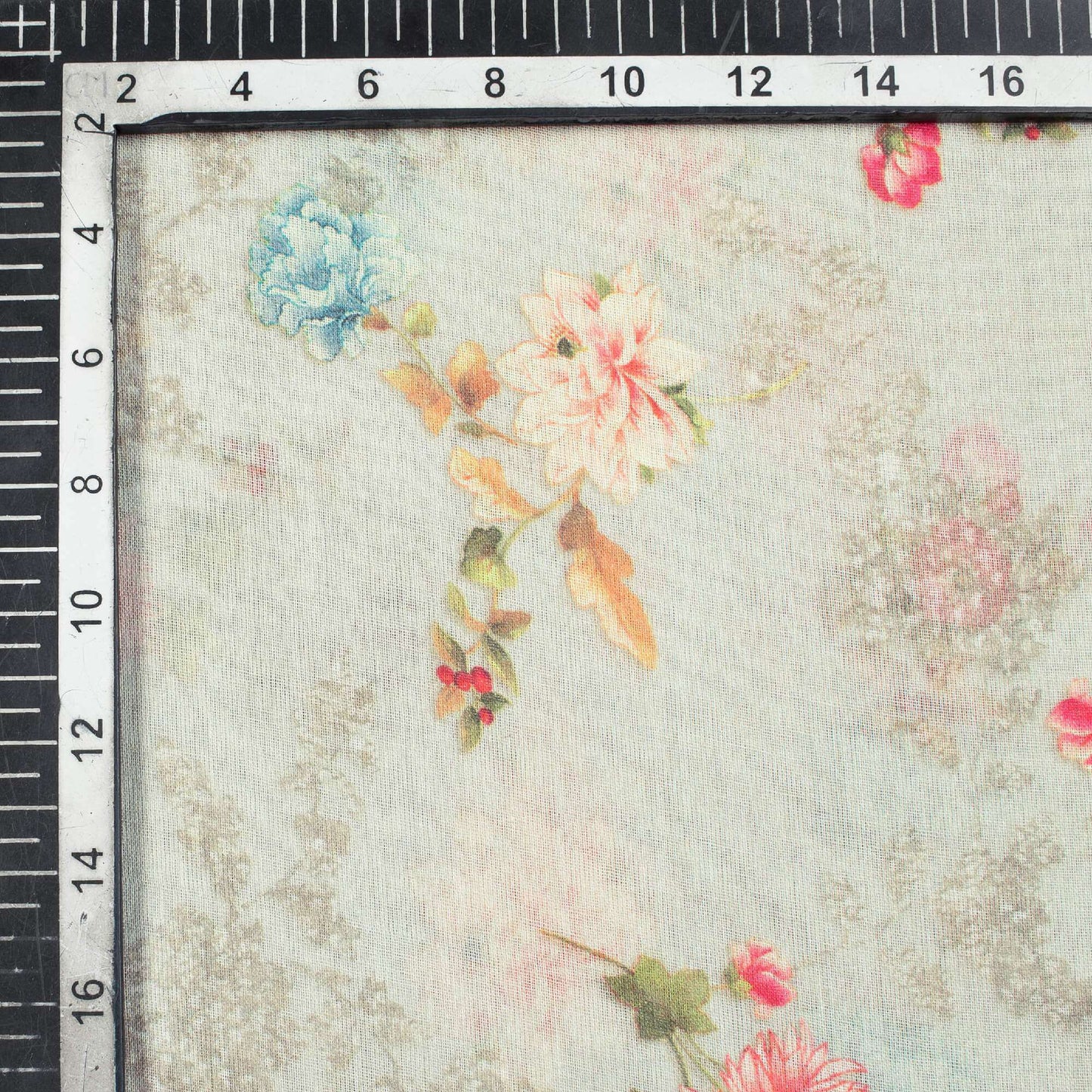 Cloudy Grey And Pink Floral  Pattern Digital Print Pure Cotton Mulmul Fabric - Fabcurate