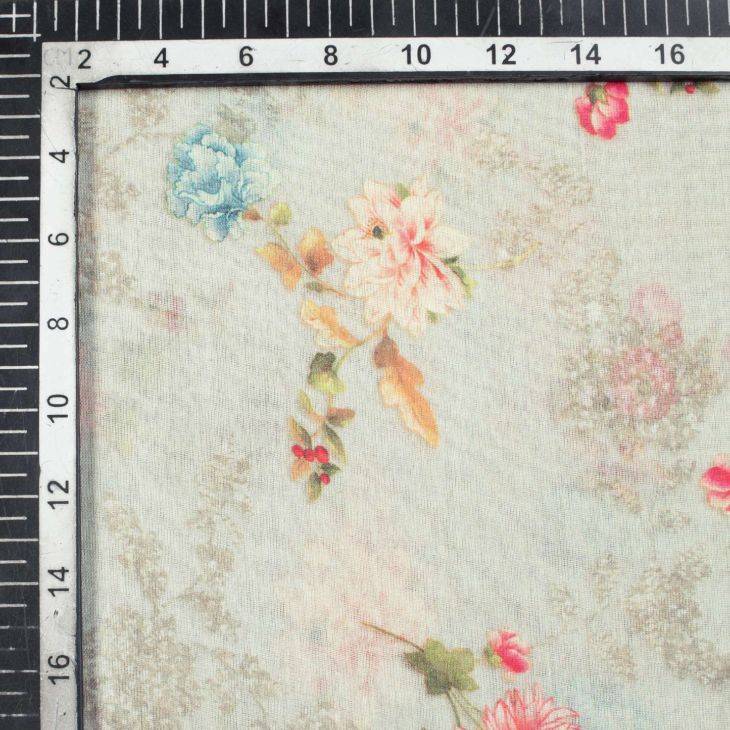 Cloudy Grey And Pink Floral Pattern Digital Print Pure Cotton Mulmul Fabric - Fabcurate