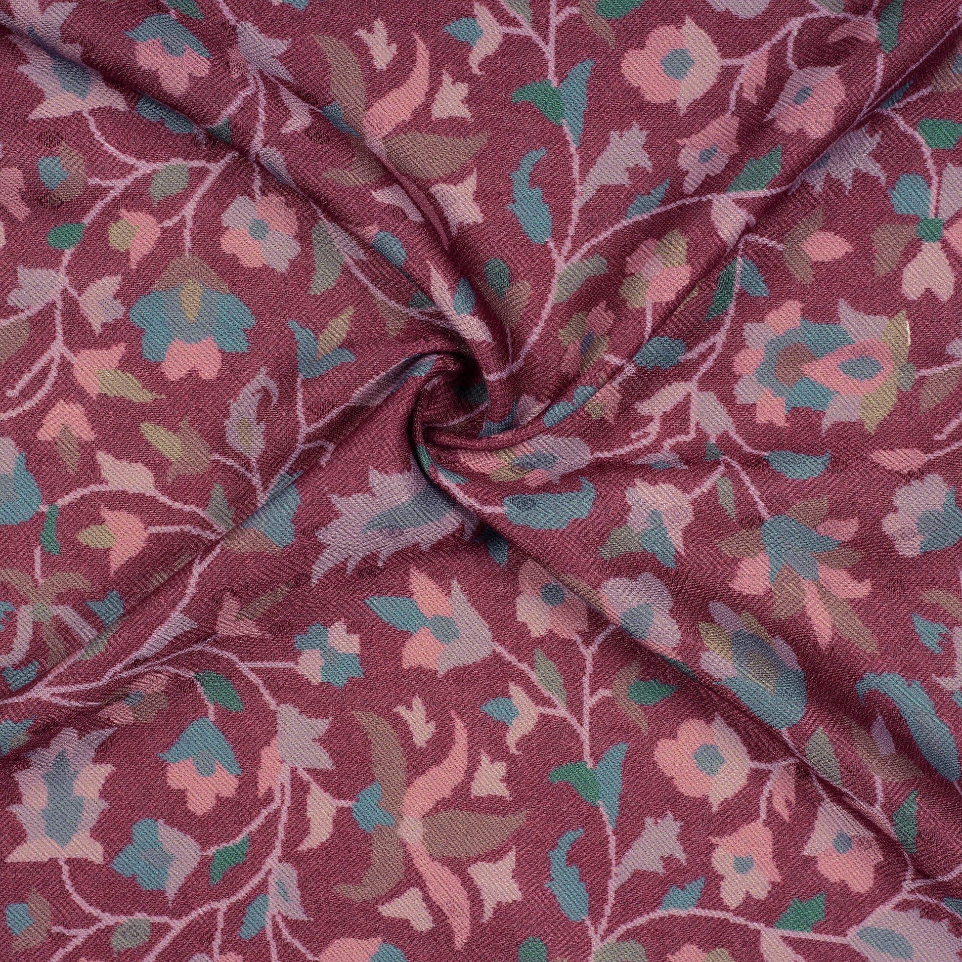 Sangria Red And Baby Pink Floral Pattern Digital Print Elegant Blend Pashmina Fabric - Fabcurate