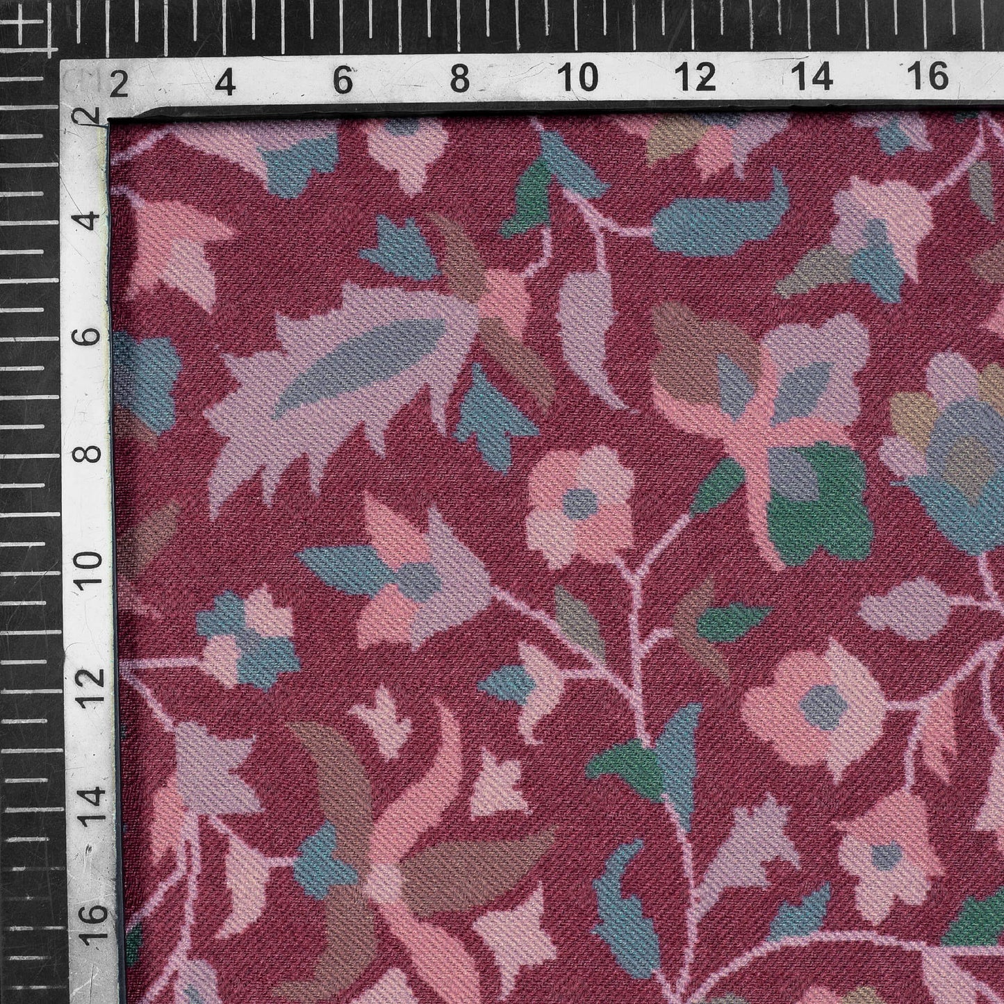 Sangria Red And Baby Pink Floral Pattern Digital Print Elegant Blend Pashmina Fabric - Fabcurate