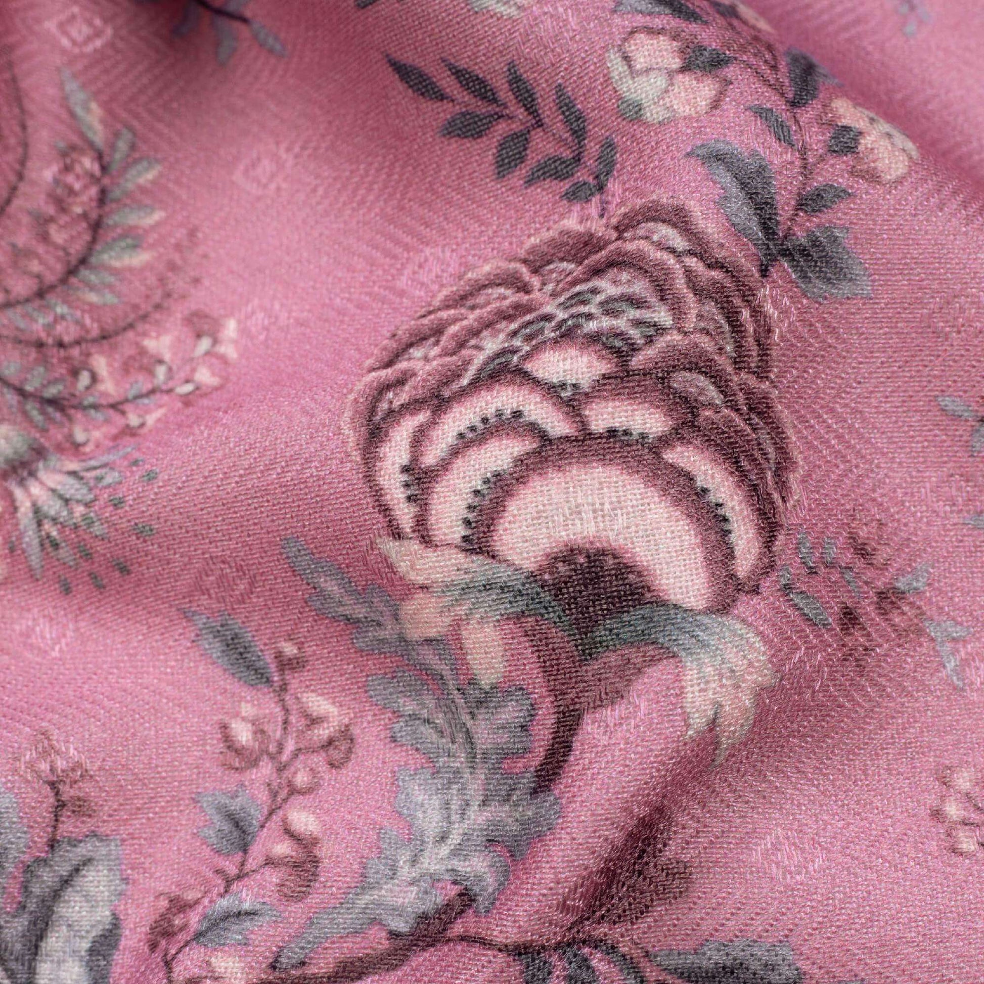 Amaranth Pink Floral Pattern Digital Print Elegant Blend Pashmina Fabric - Fabcurate