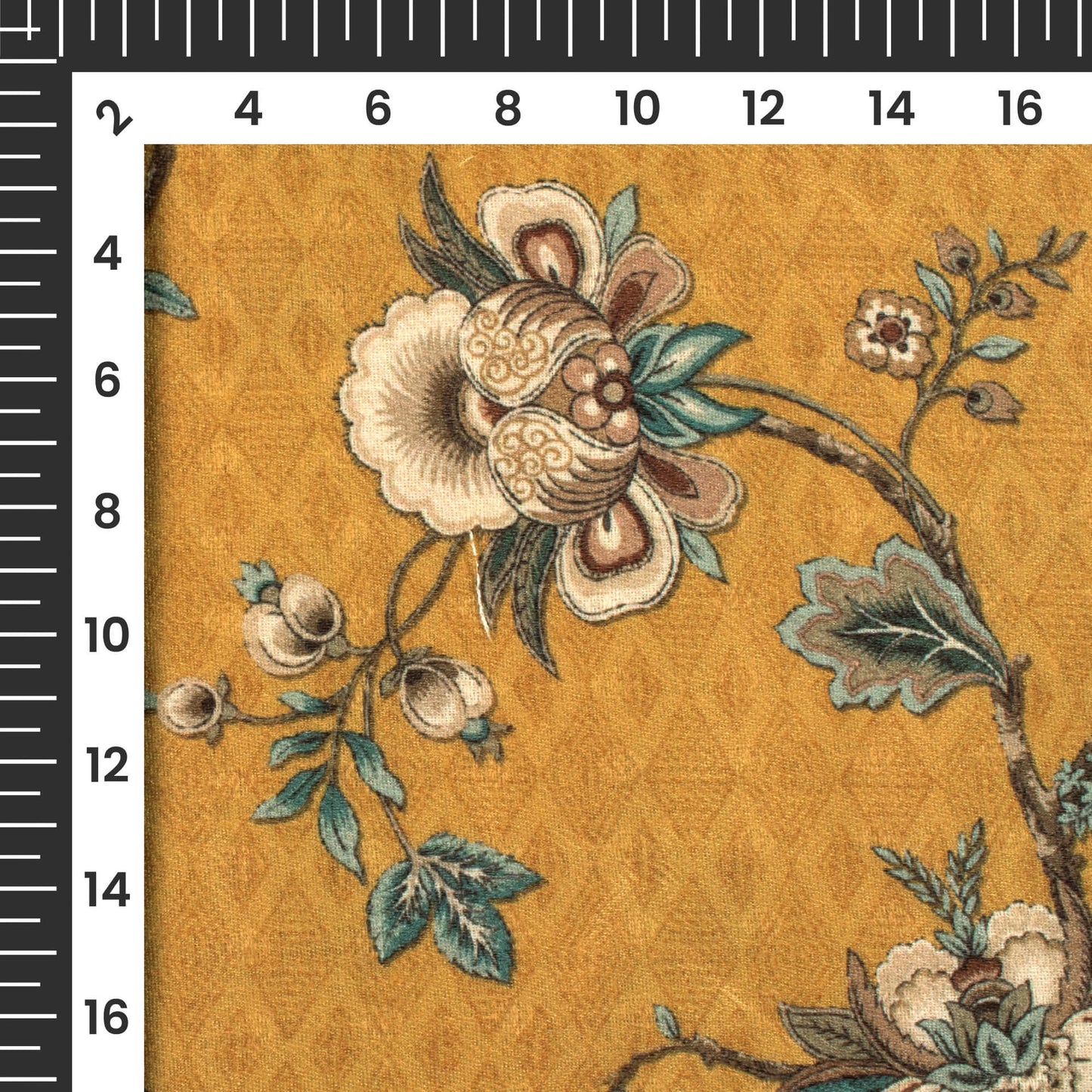 Dijjon Yellow And Brown Floral Pattern Digital Print Elegant Blend Pashmina Fabric