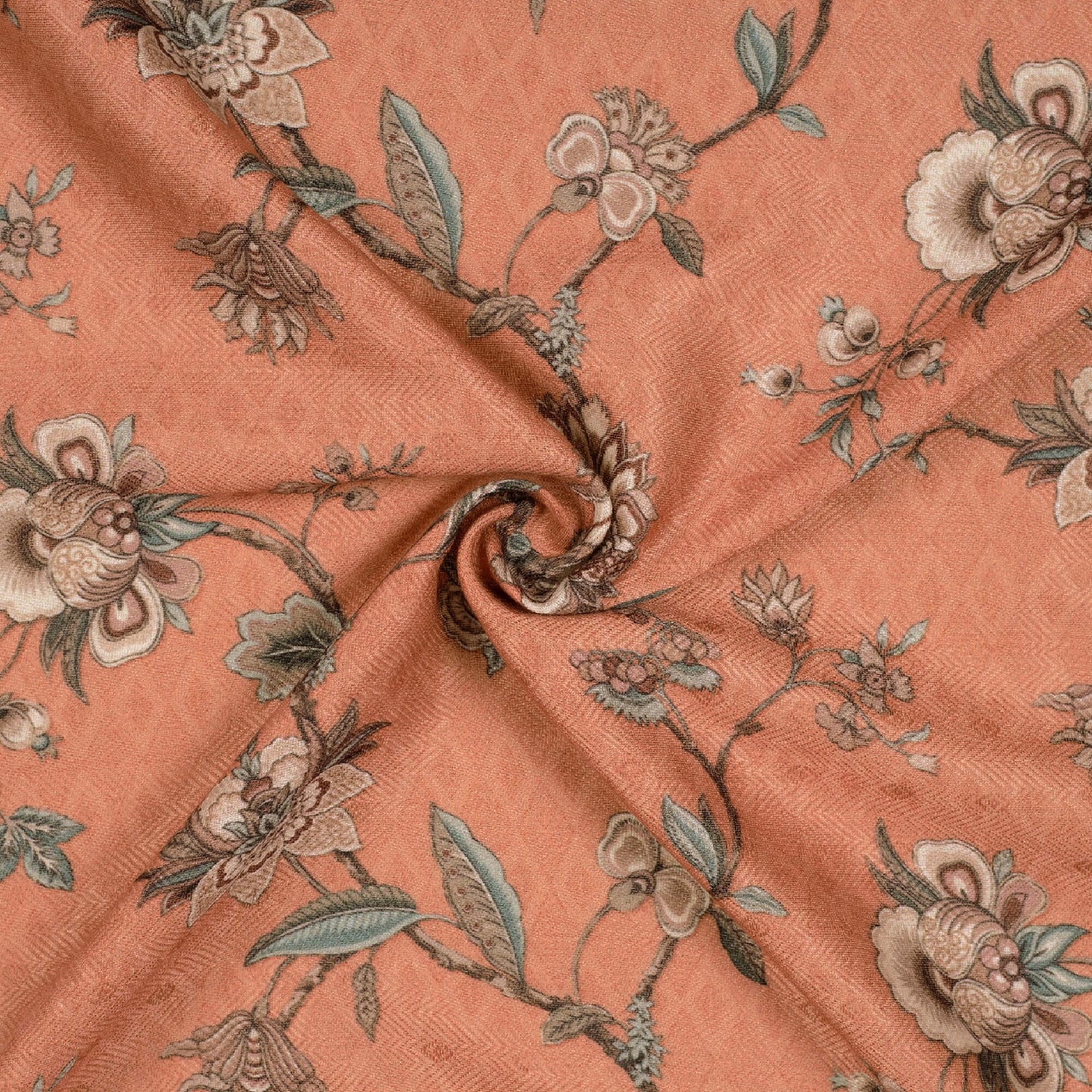 Sienna Brown Floral Pattern Digital Print Elegant Blend Pashmina Fabric - Fabcurate