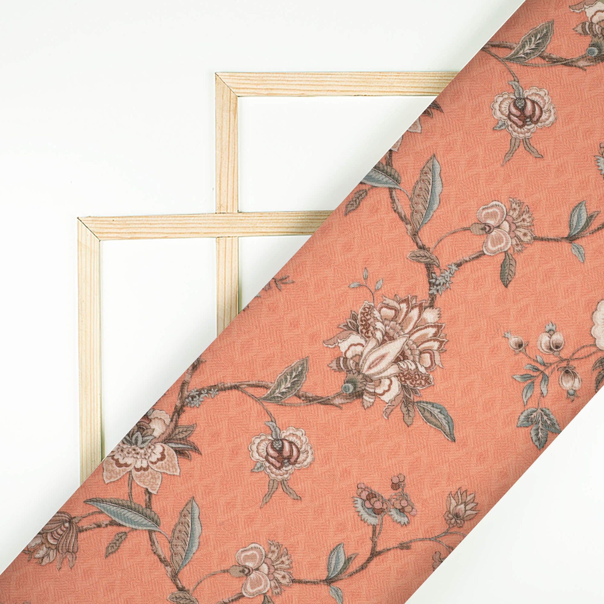 Sienna Brown Floral Pattern Digital Print Elegant Blend Pashmina Fabric - Fabcurate