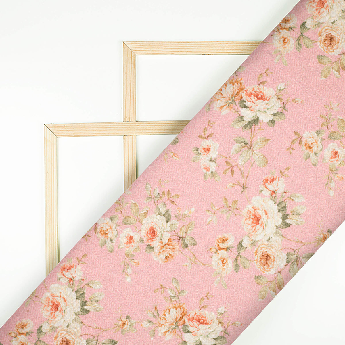 Lamonade Pink And Cream Floral Pattern Digital Print Elegant Blend Pashmina Fabric - Fabcurate