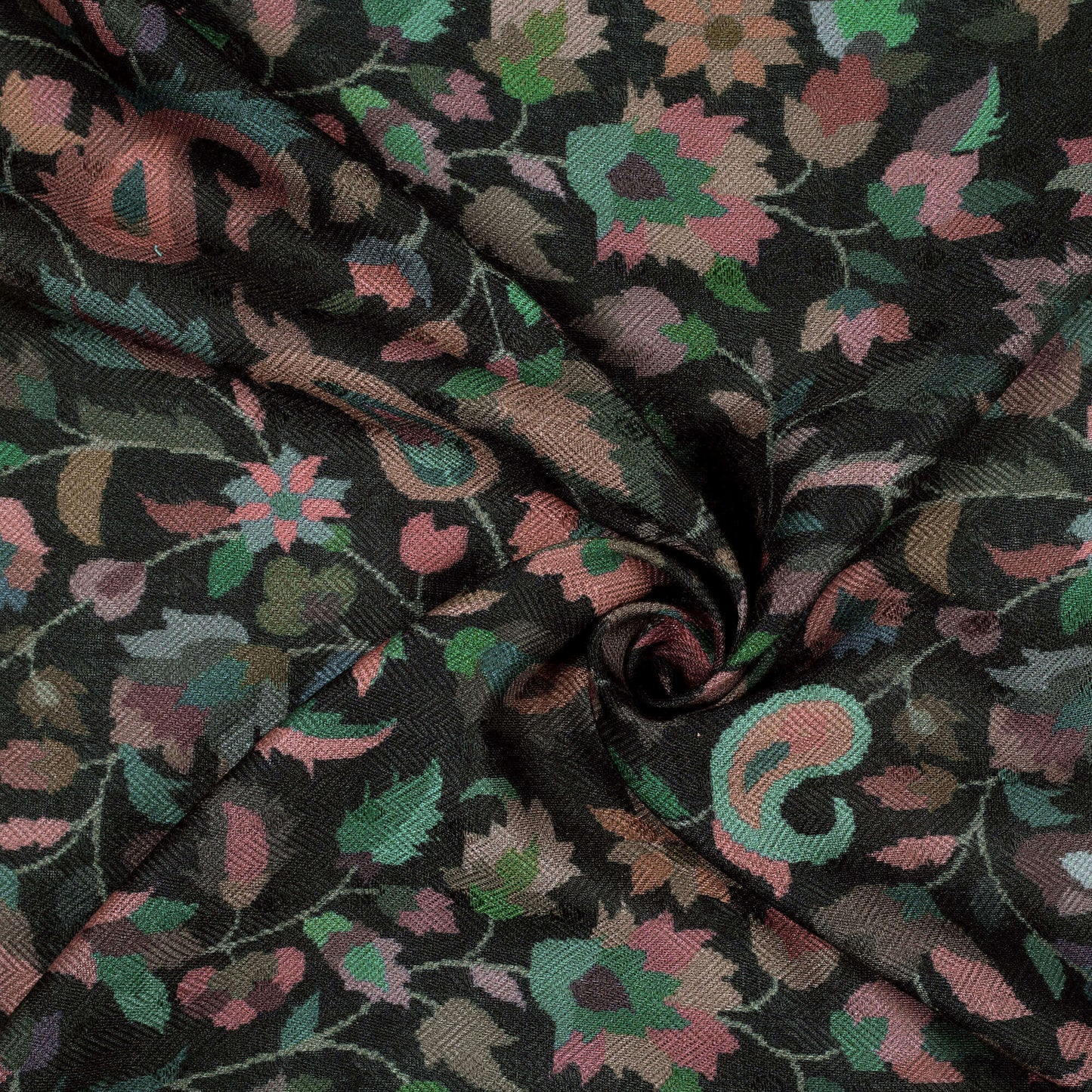 Black And Blue Paisley Pattern Digital Print Elegant Blend Pasmina Fabric
