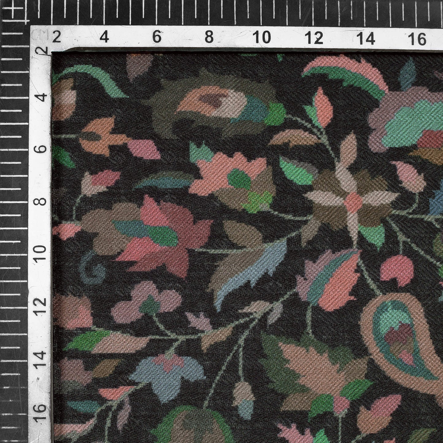 Black And Blue Paisley Pattern Digital Print Elegant Blend Pasmina Fabric