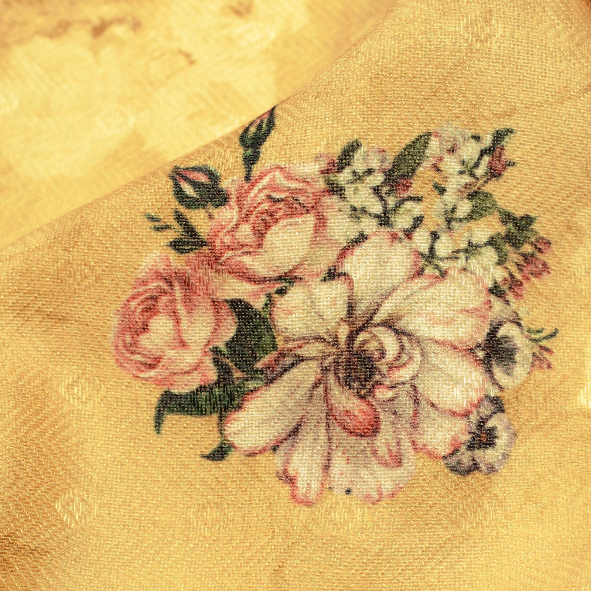 Medallion Yellow Floral Pattern Digital Print Elegant Blend Pashmina Fabric - Fabcurate