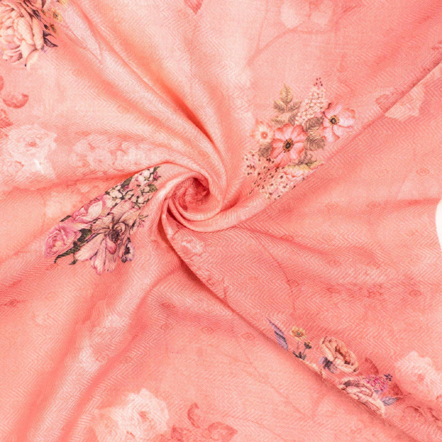 Brick Pink Floral Pattern Digital Print Elegant Blend Pashmina Fabric - Fabcurate