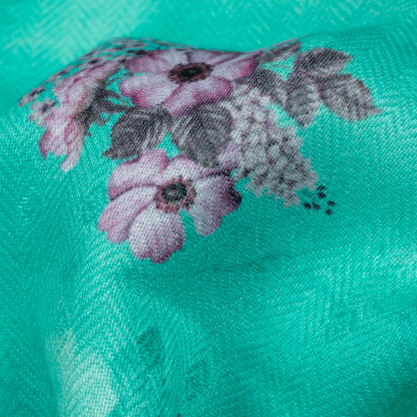 Sea Green And Pink Floral Pattern Digital Print Elegant Blend Pashmina Fabric - Fabcurate