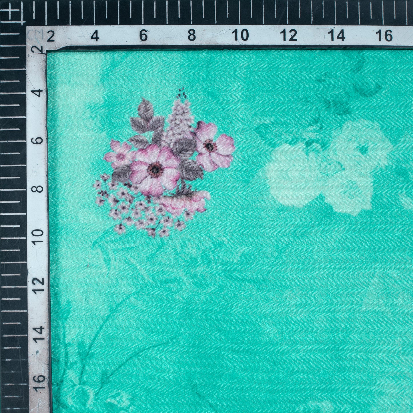 Sea Green And Pink Floral Pattern Digital Print Elegant Blend Pashmina Fabric - Fabcurate