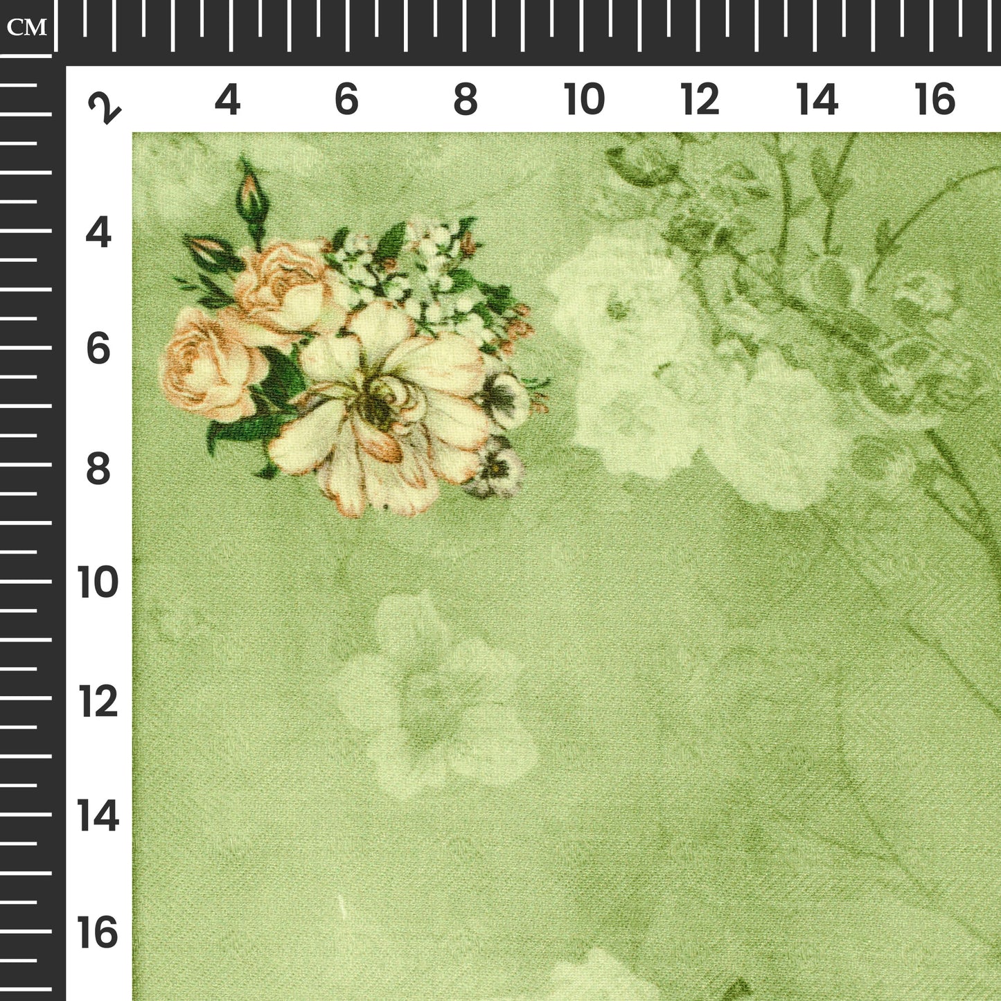 Russian Green And Peach Floral Pattern Digital Print Elegant Blend Pashmina Fabric