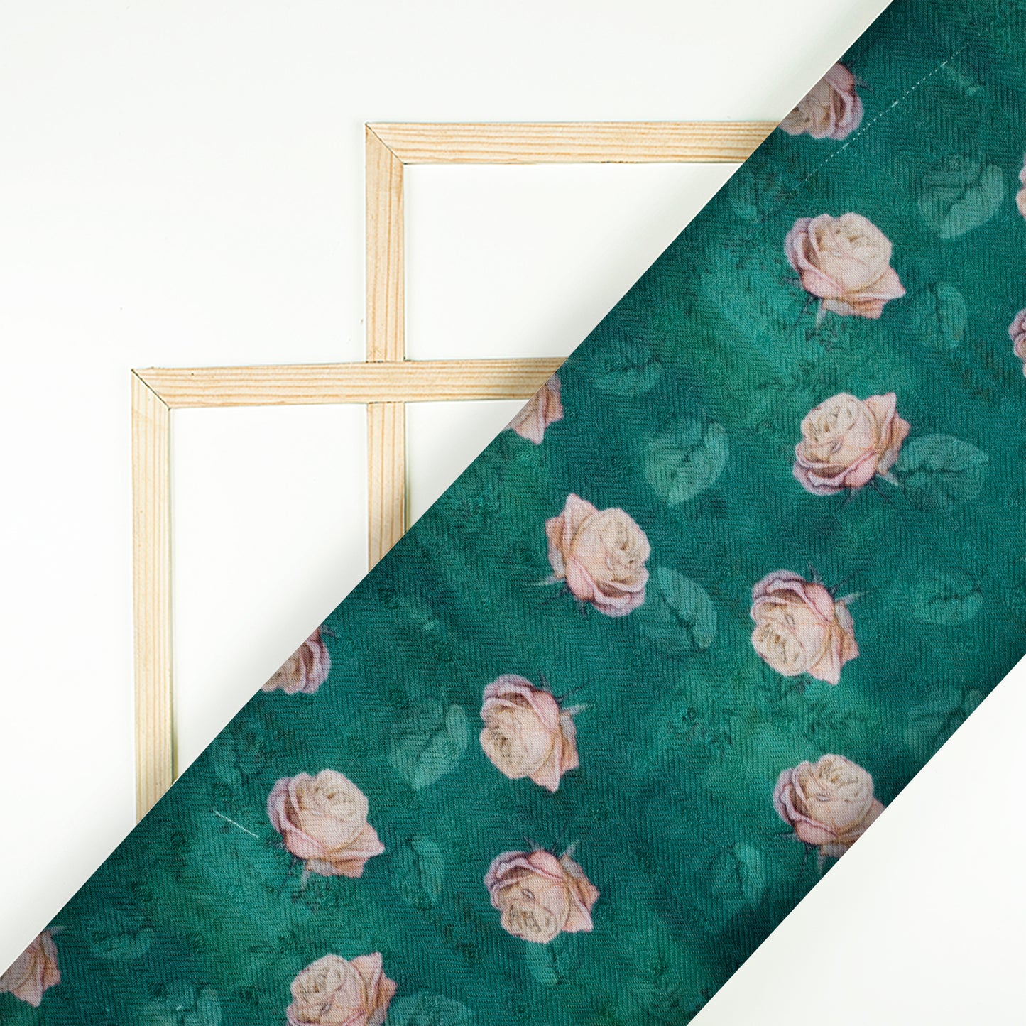 Forest Green And Peach Floral Pattern Digital Print Elegant Blend Pashmina Fabric - Fabcurate