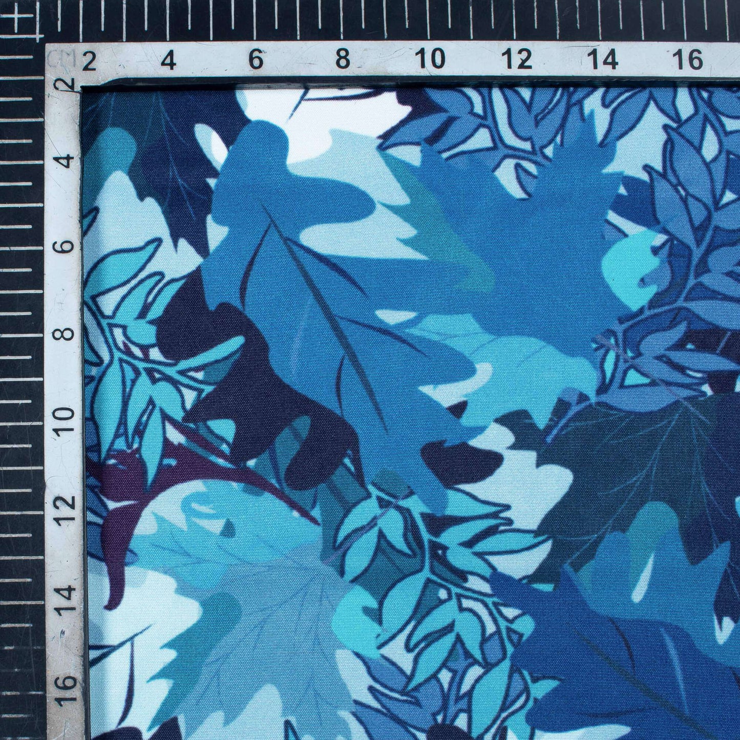 Bondi Blue And Black Camouflage Digital Print Ultra Premium Butter Crepe Fabric - Fabcurate