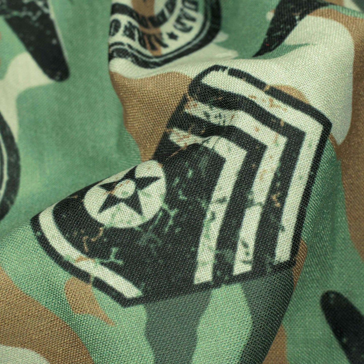 Army Green And Black Camouflage Digital Print Linen Textured Fabric (Width 56 Inches) - Fabcurate