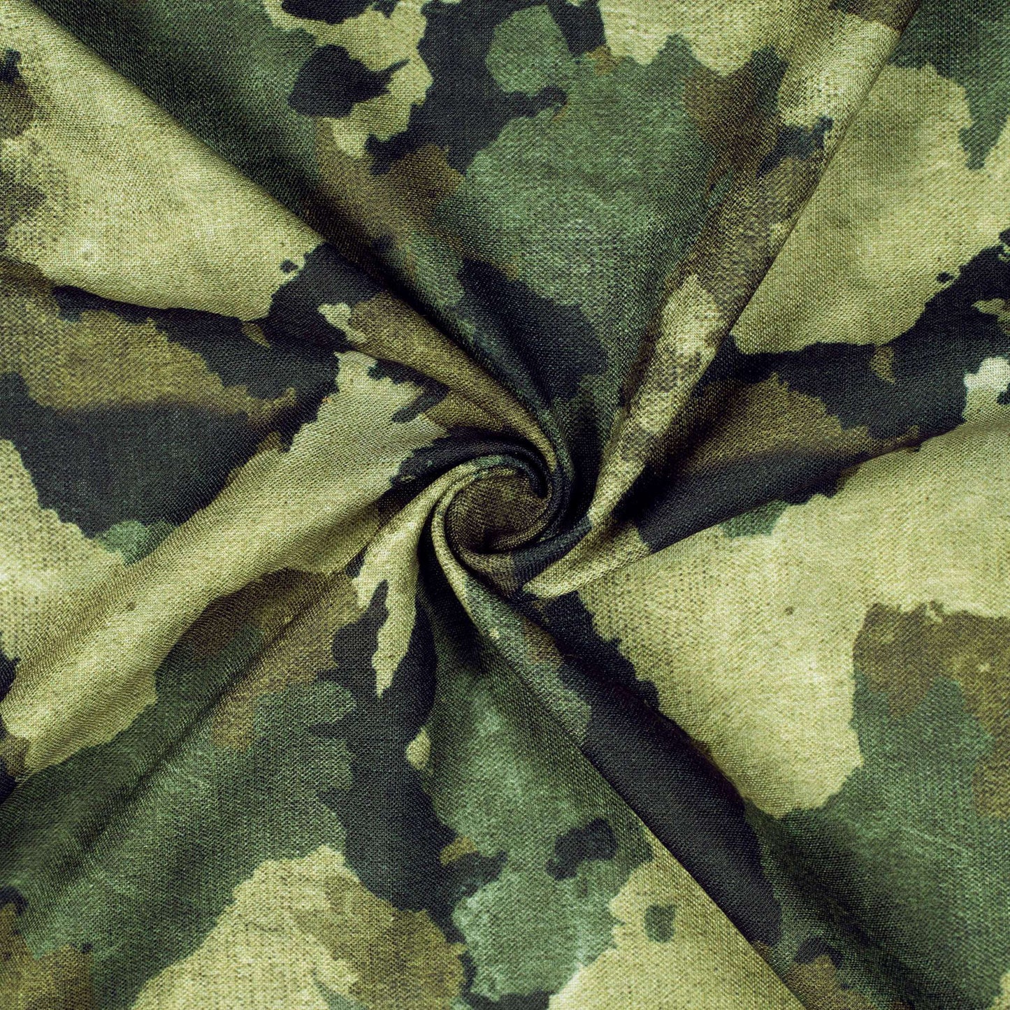 Army Green And Black Camouflage Digital Print Linen Textured Fabric (Width 56 Inches) - Fabcurate