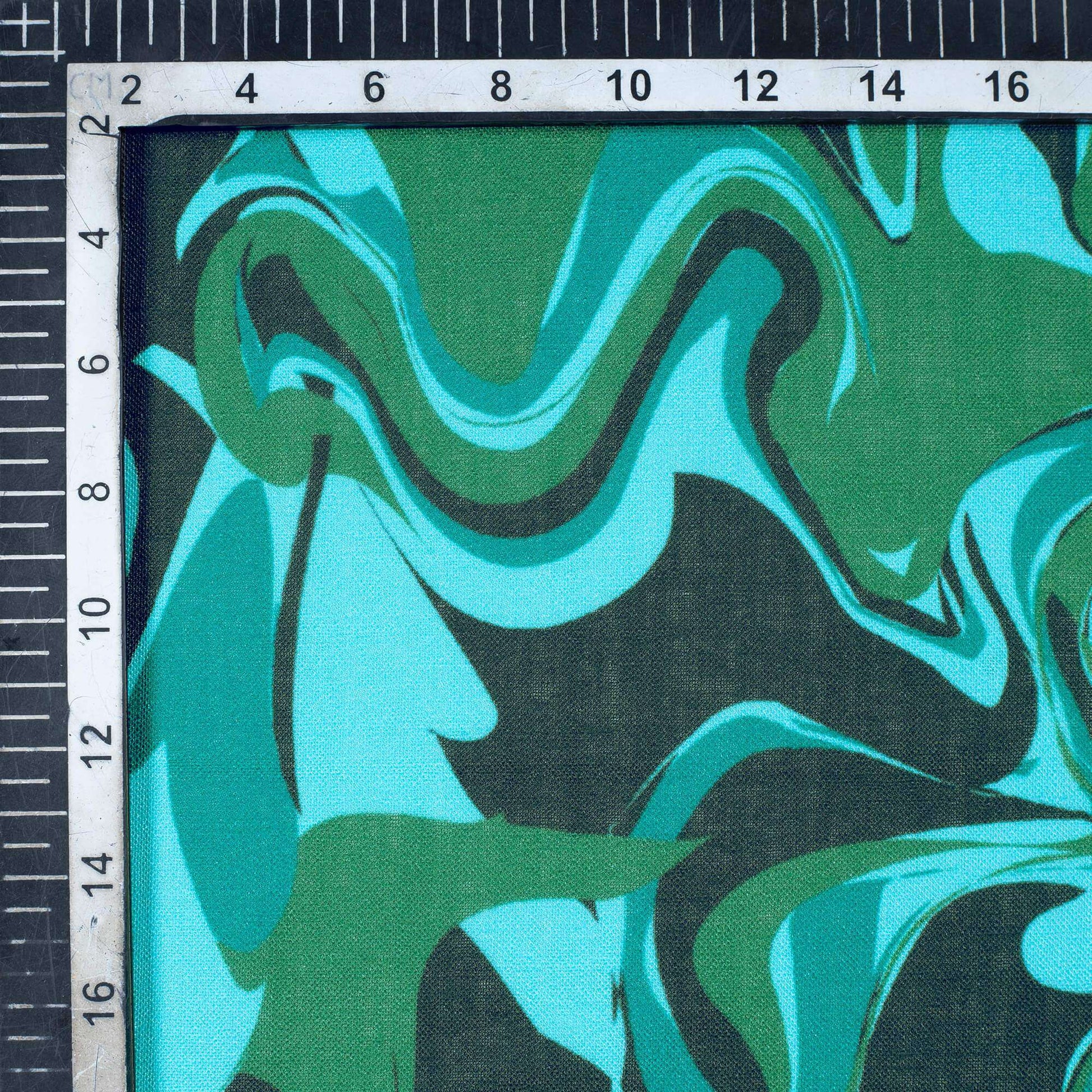 Turquoise And Army Green Camouflage Digital Print Linen Textured Fabric (Width 56 Inches) - Fabcurate