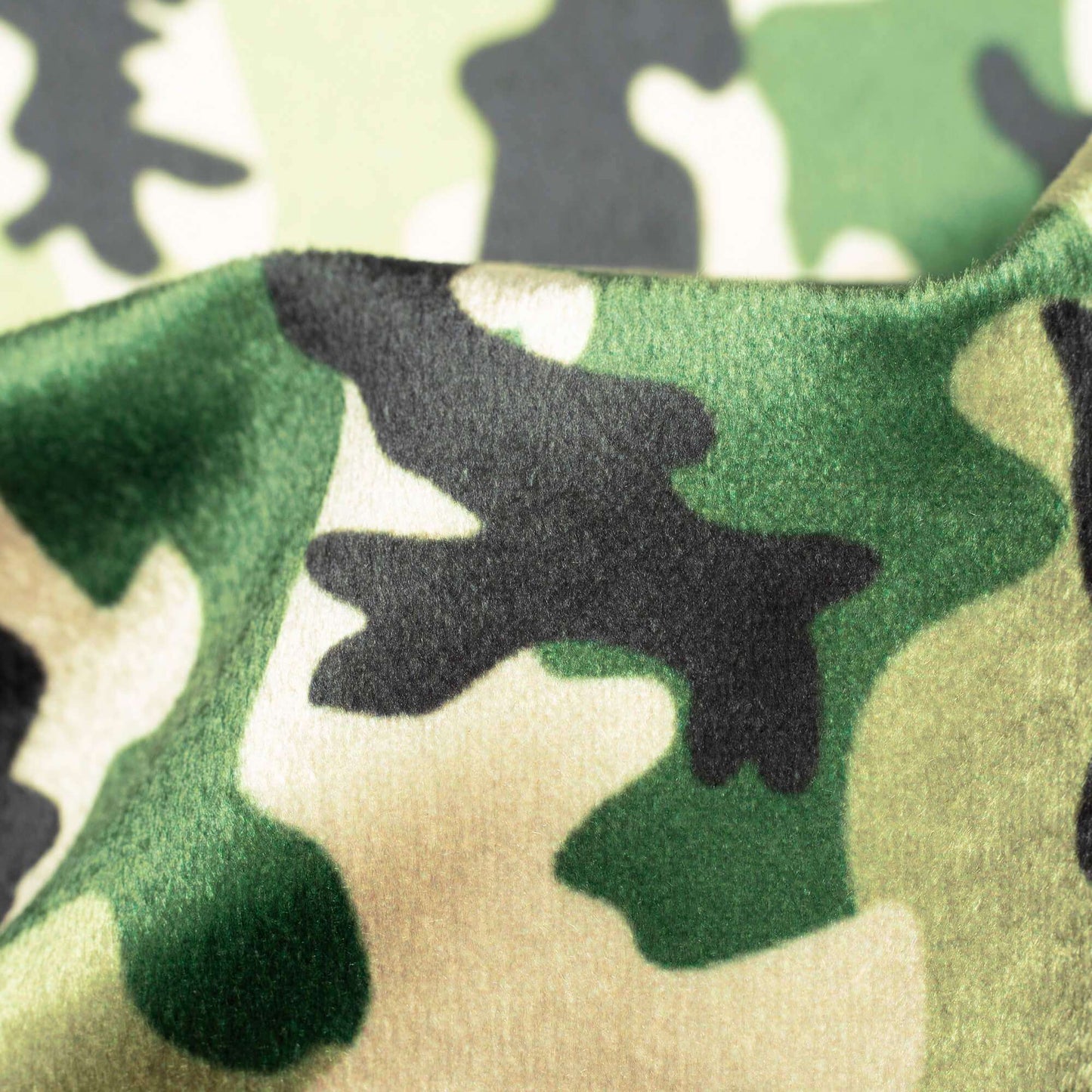 Army Green And Cream Camouflage Digital Print Velvet Fabric (Width 54 Inches) - Fabcurate