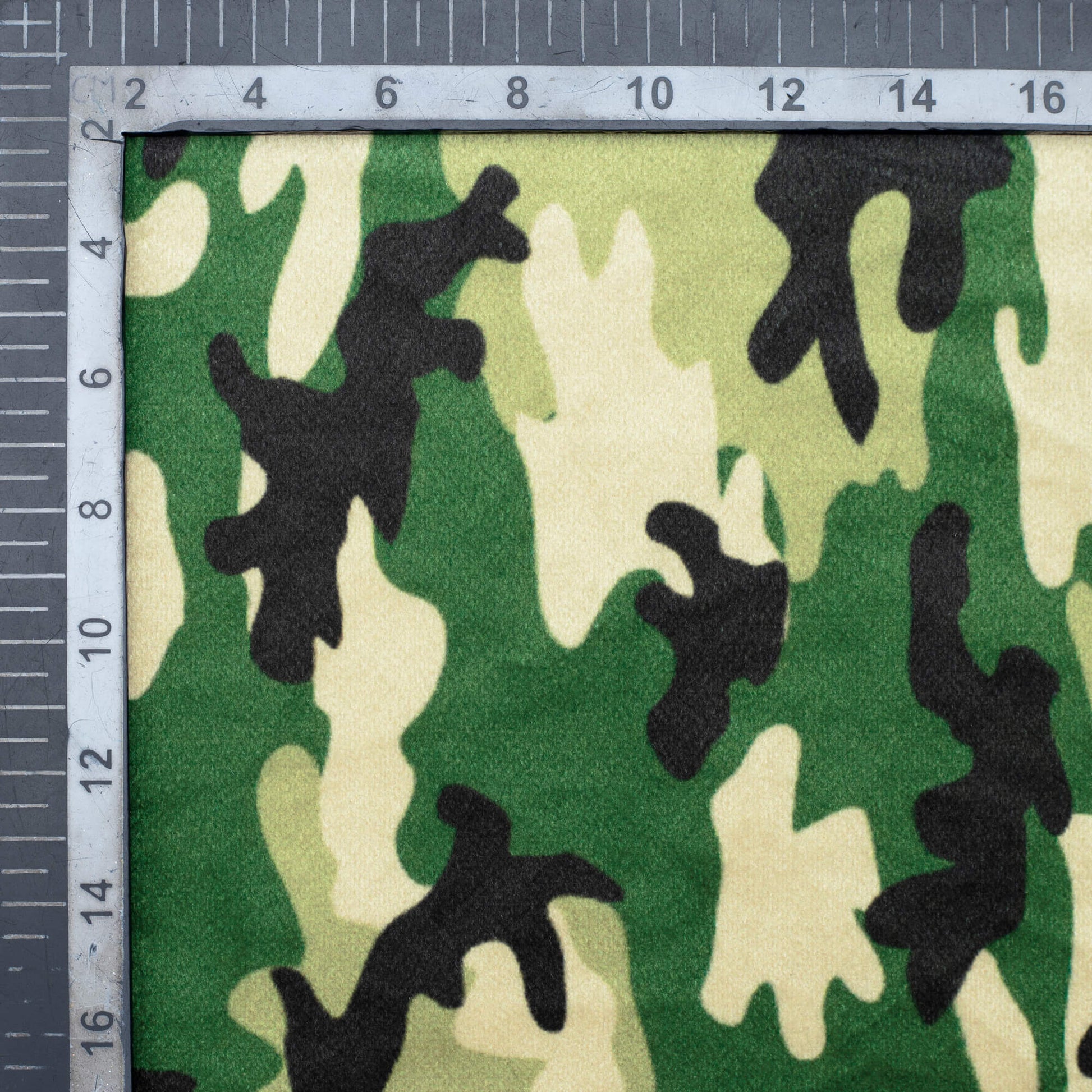 Army Green And Cream Camouflage Digital Print Velvet Fabric (Width 54 Inches) - Fabcurate