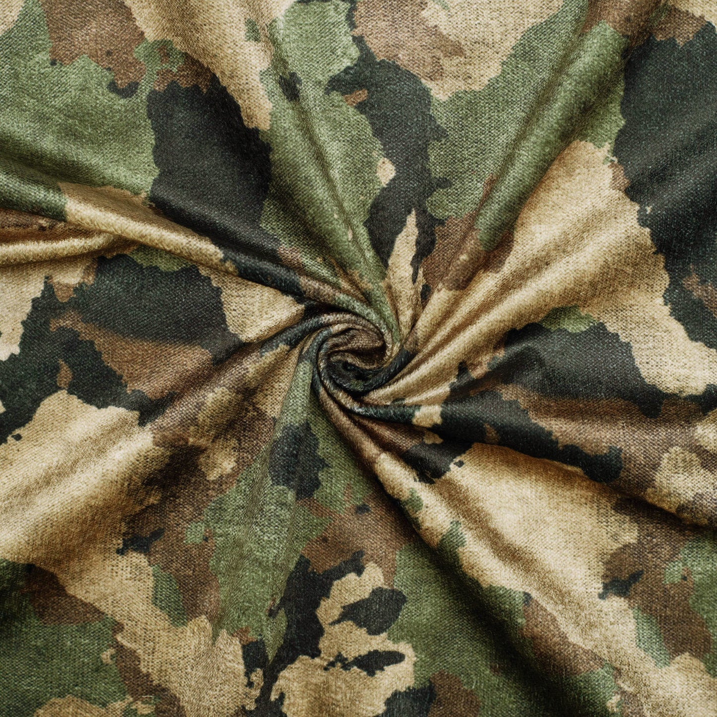 Beige And Army Green Camouflage Digital Print Velvet Fabric (Width 58 Inches)