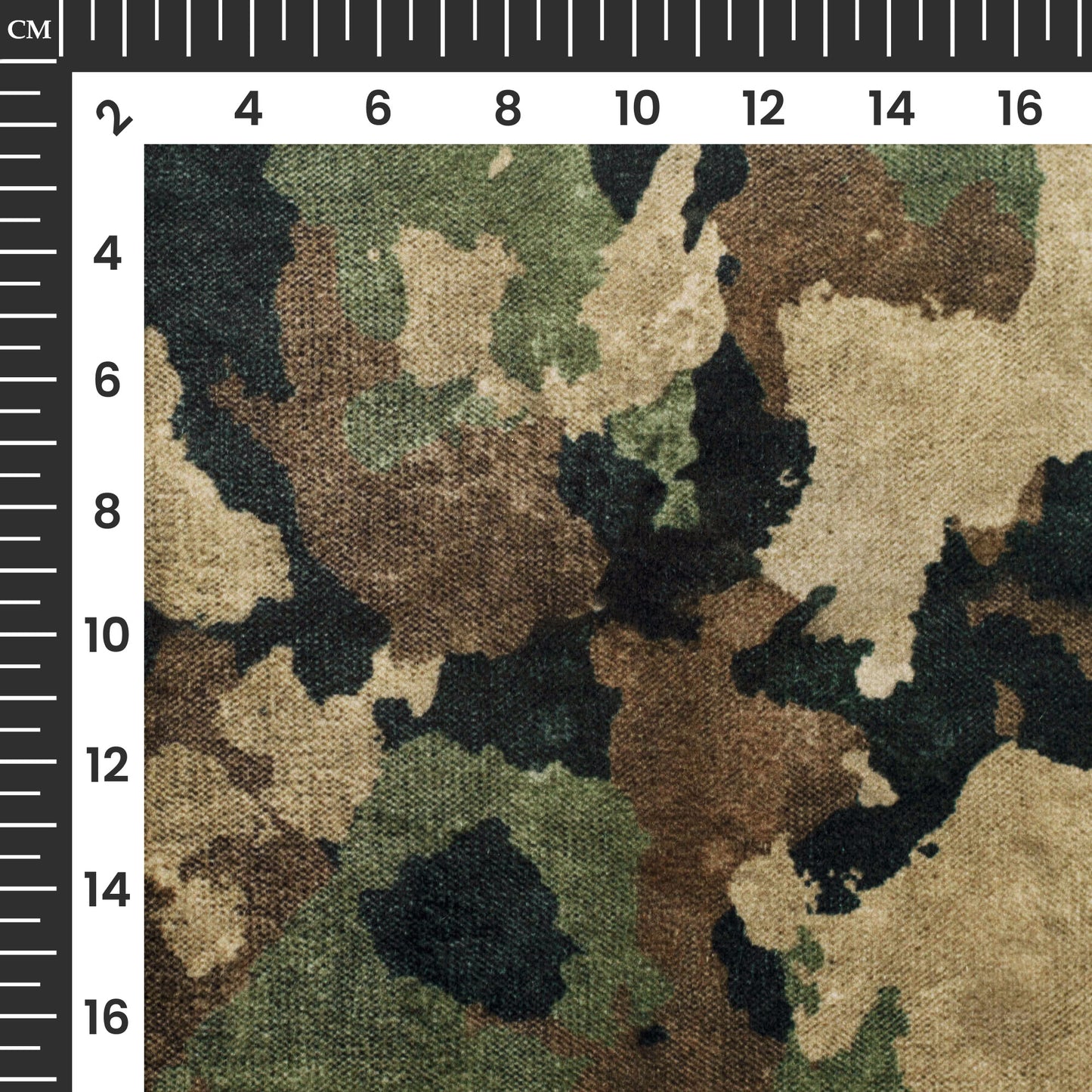 Beige And Army Green Camouflage Digital Print Velvet Fabric (Width 54 Inches)