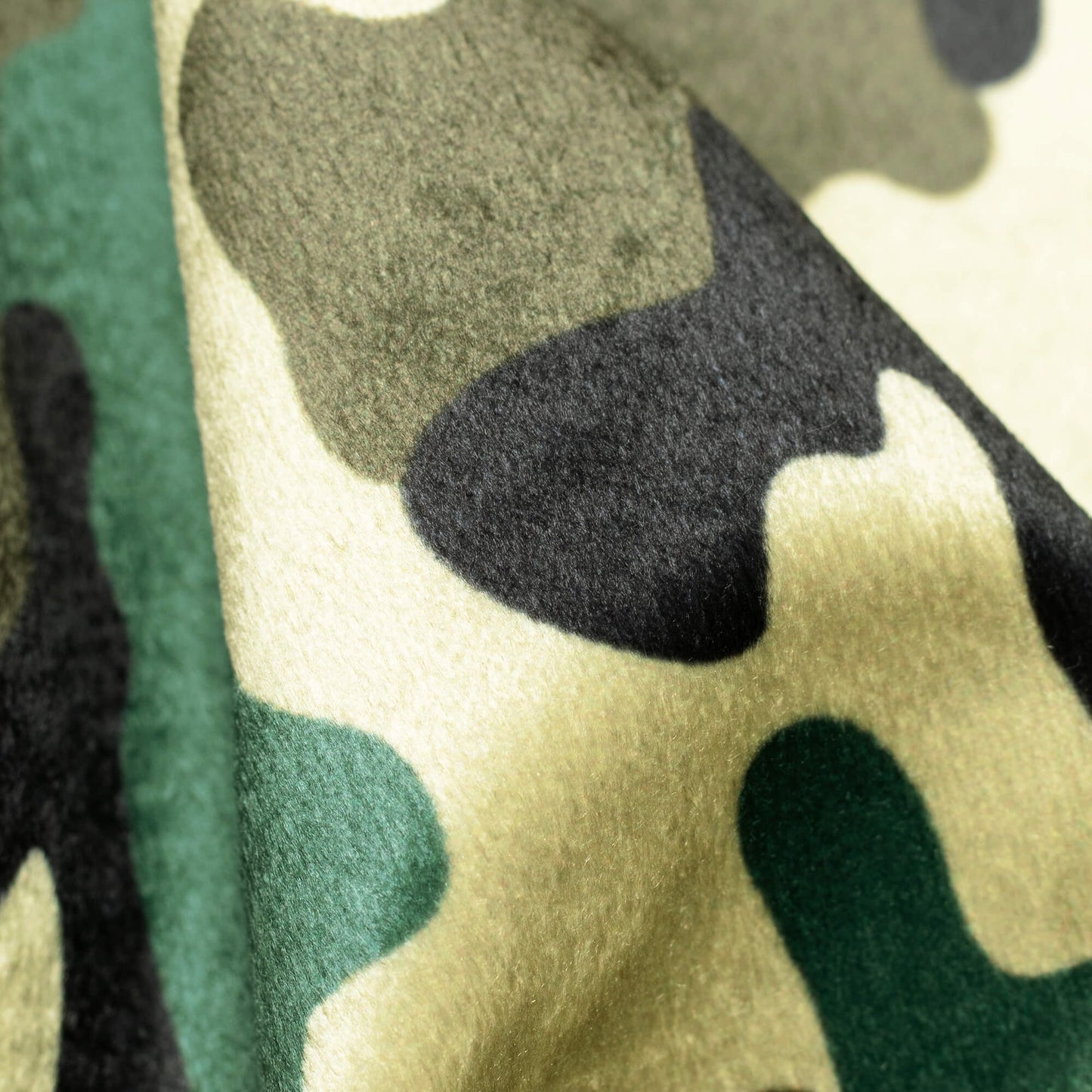 Army Green And Black Camouflage Digital Print Velvet Fabric (Width 54 Inches) - Fabcurate