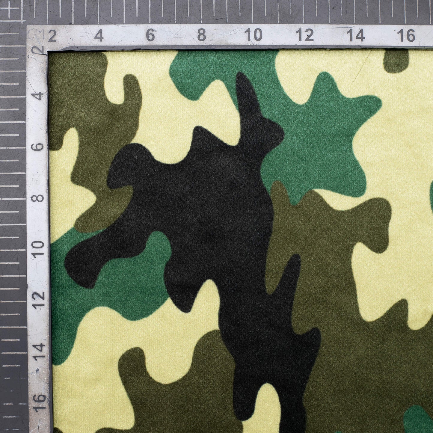 Army Green And Black Camouflage Digital Print Velvet Fabric (Width 54 Inches) - Fabcurate