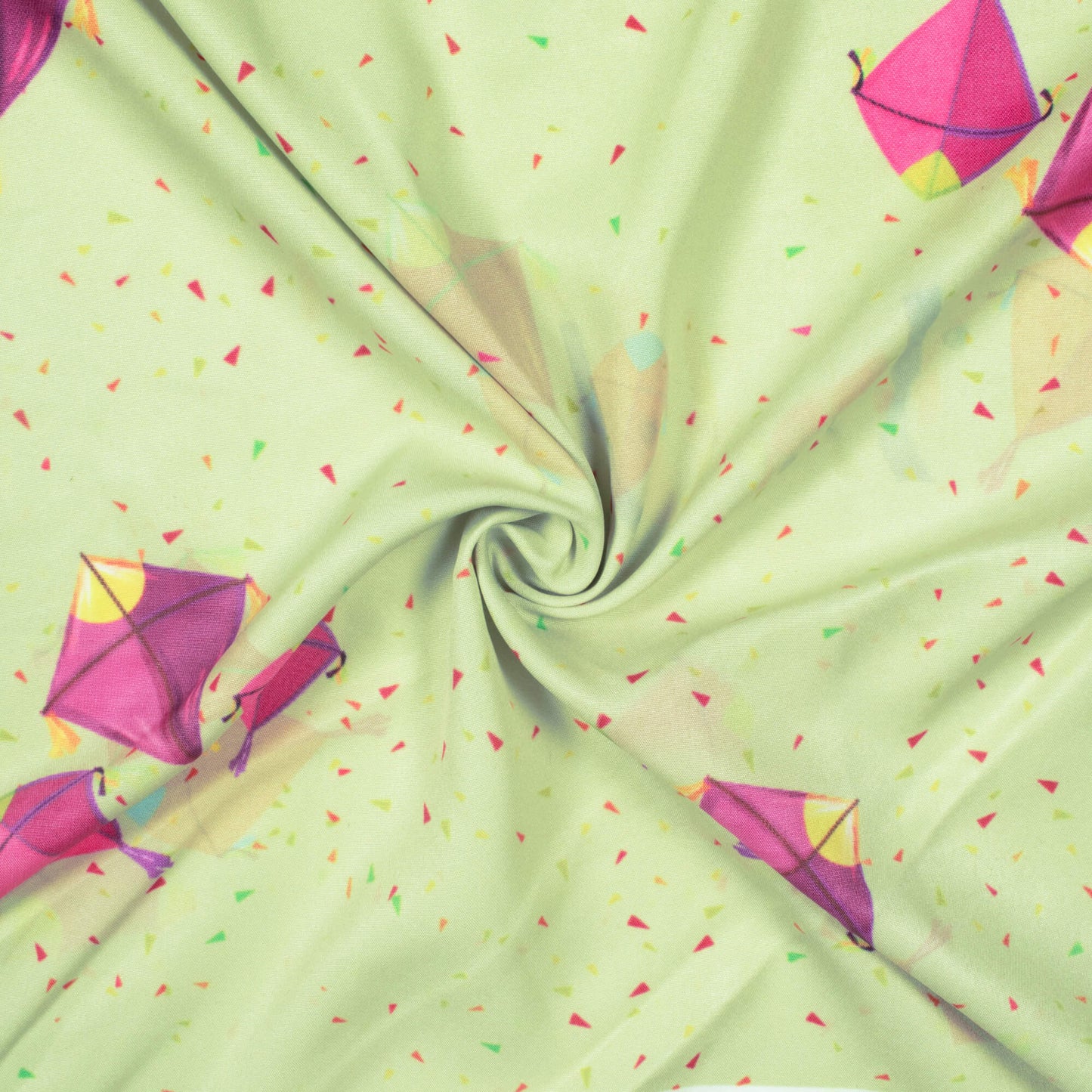 Pistachio Green And Fuchsia Kite Pattern Digital Print Ultra Premium Butter Crepe Fabric