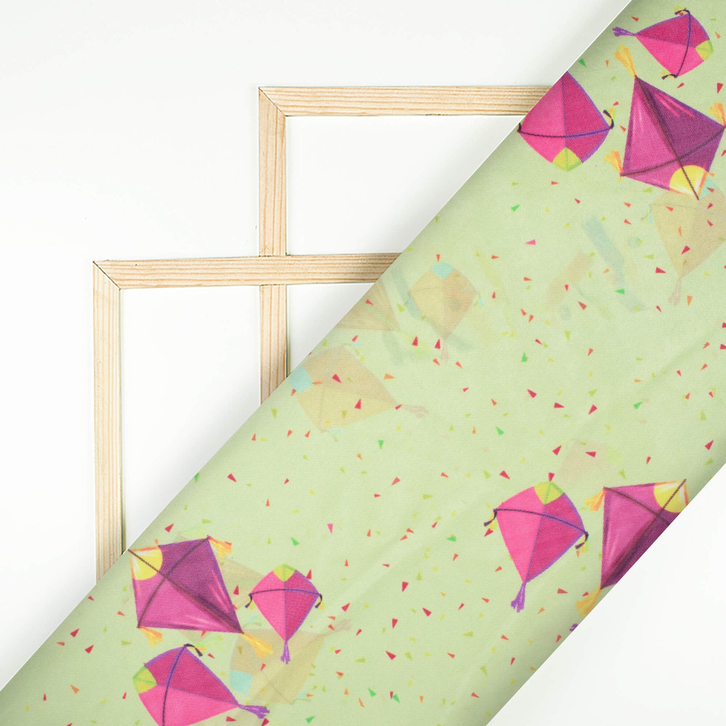 Pistachio Green And Fuchsia Kite Pattern Digital Print Ultra Premium Butter Crepe Fabric