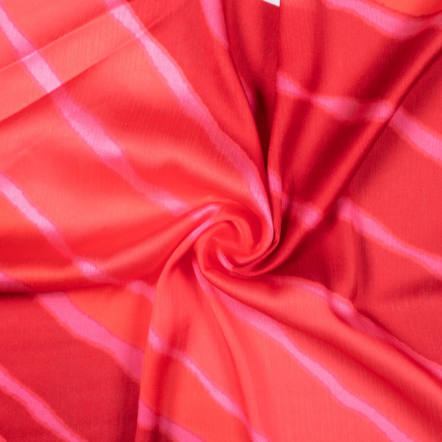 Indian Red And Pink Leheriya Pattern Digital Print Chiffon Satin Fabric - Fabcurate