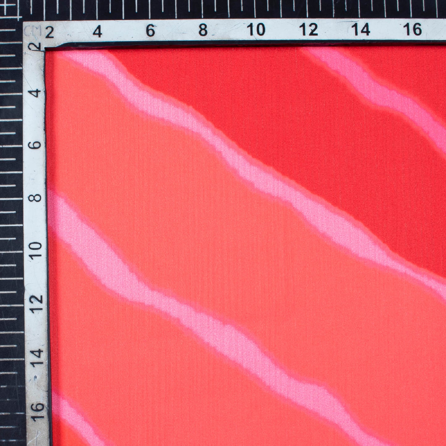 Indian Red And Pink Leheriya Pattern Digital Print Chiffon Satin Fabric - Fabcurate