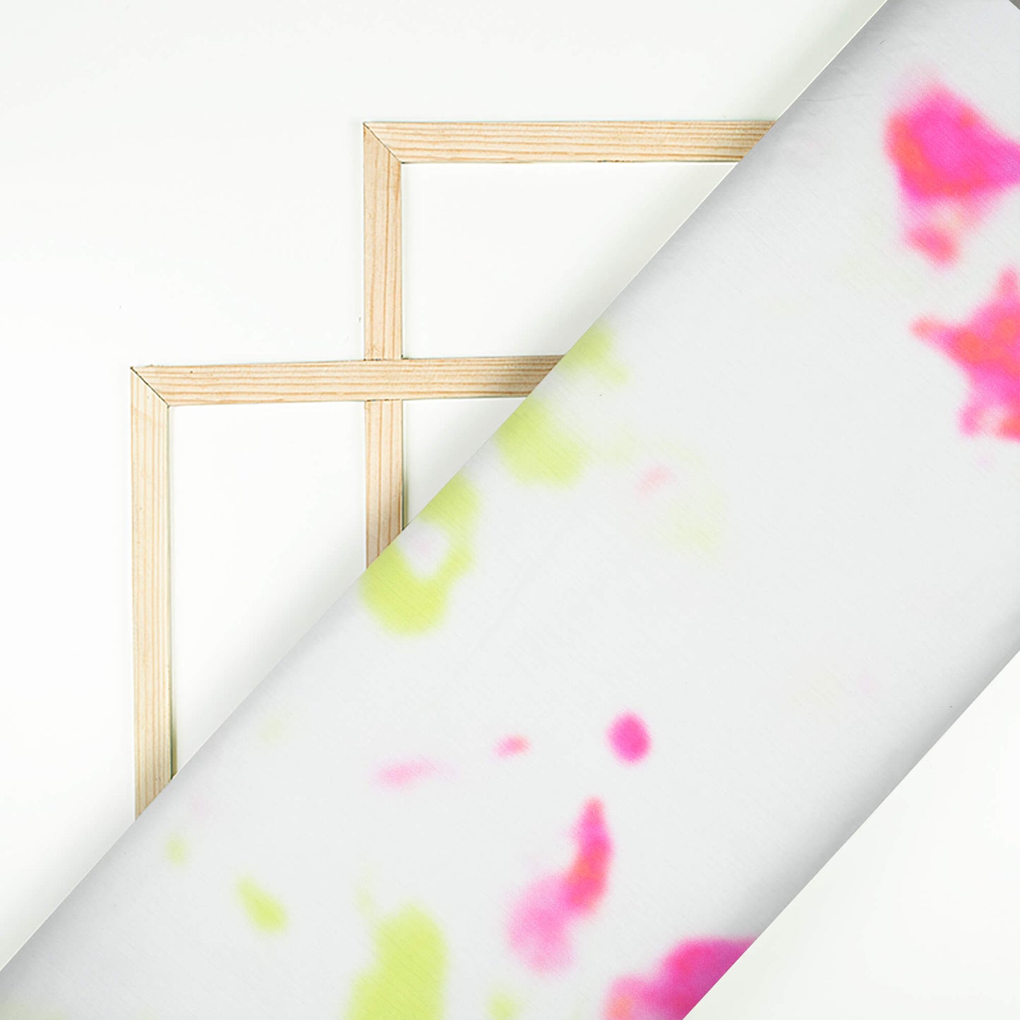 White And Pink Tie & Dye Pattern Digital Print Chiffon Satin Fabric - Fabcurate