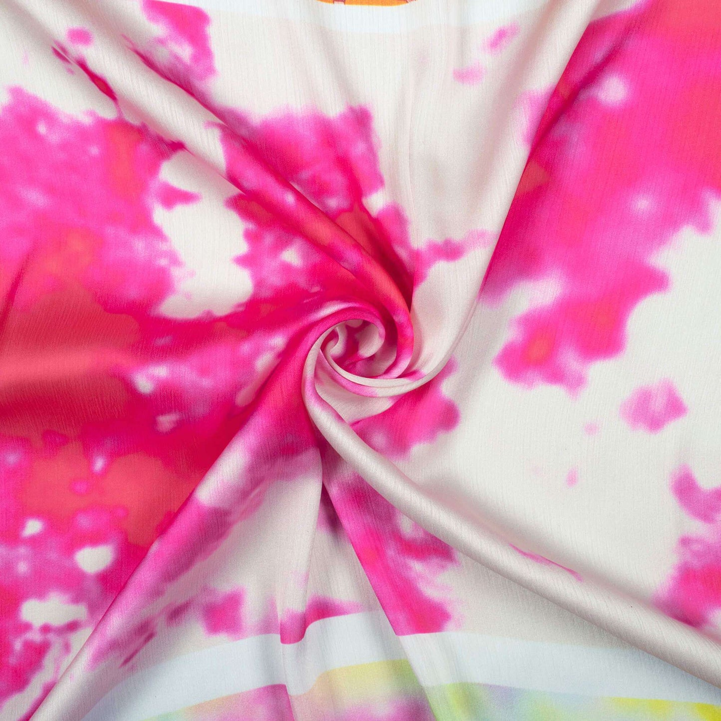 Oyster Beige And Fuchsia Tie & Dye Pattern Digital Print Chiffon Satin Fabric - Fabcurate